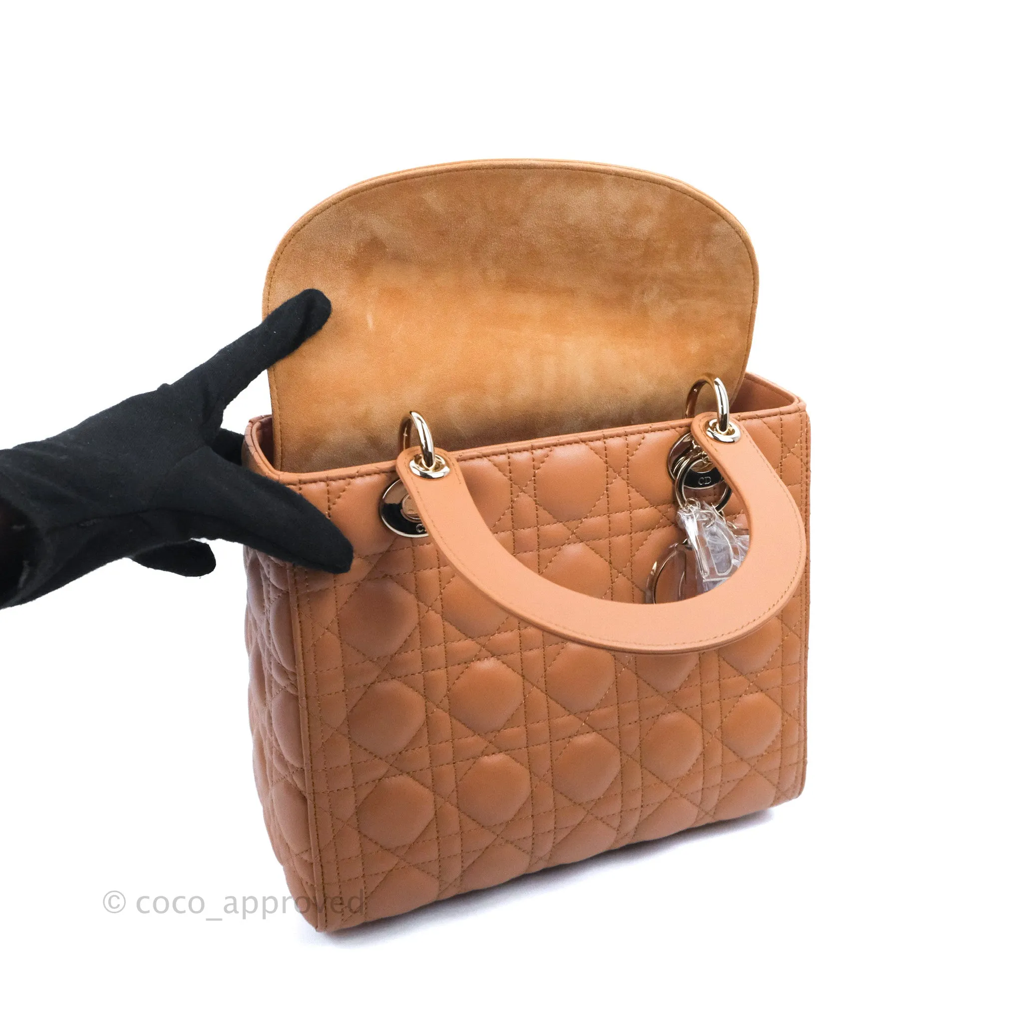 Christian Dior Medium Lady Dior Caramel Lambskin Gold Hardware