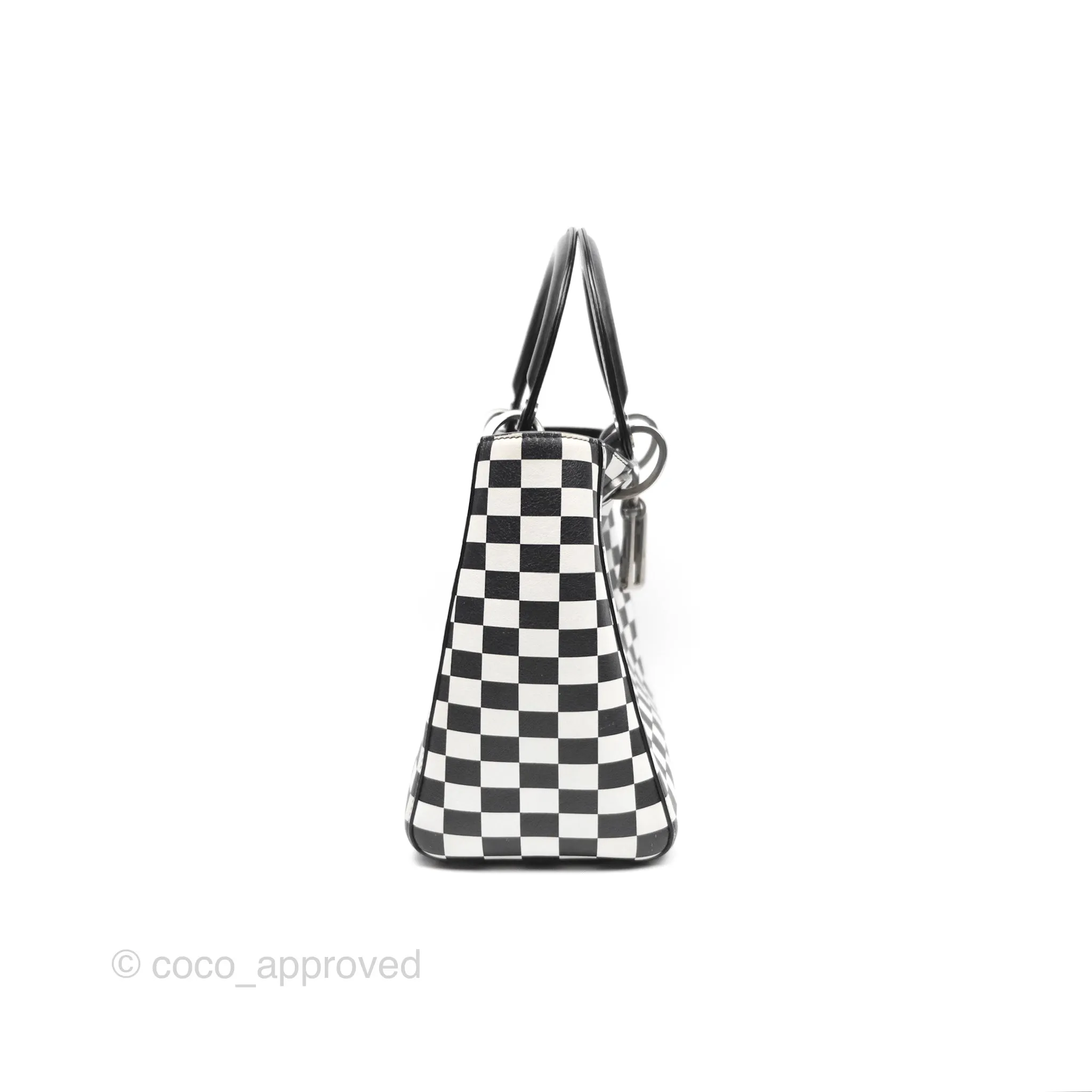 Christian Dior Medium Lady Dior Checkered Black/ White Calfskin