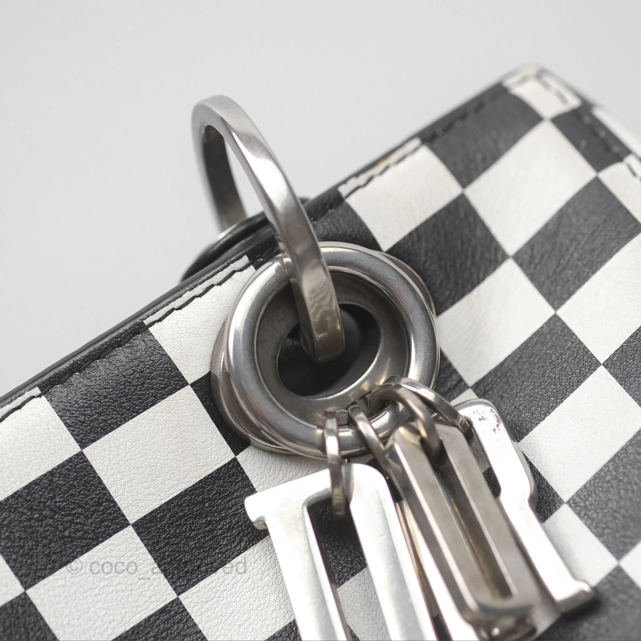 Christian Dior Medium Lady Dior Checkered Black/ White Calfskin