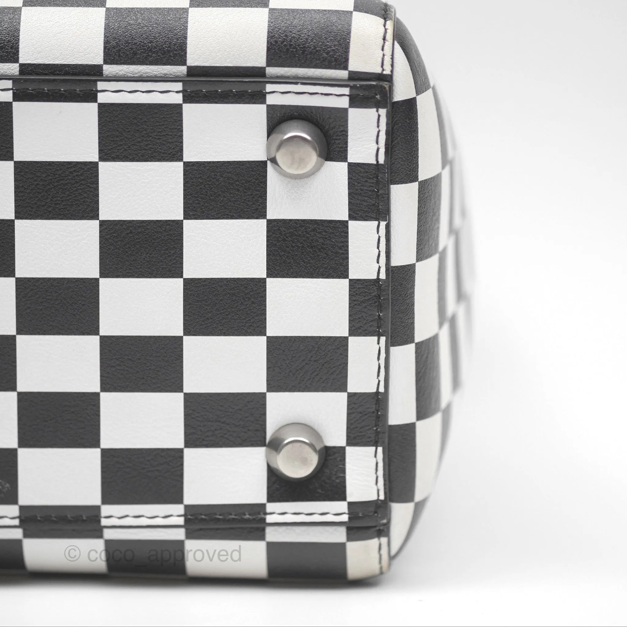 Christian Dior Medium Lady Dior Checkered Black/ White Calfskin