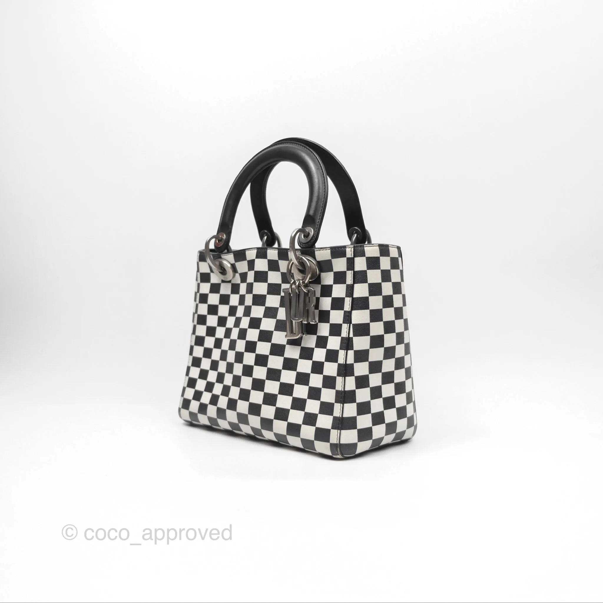 Christian Dior Medium Lady Dior Checkered Black/ White Calfskin