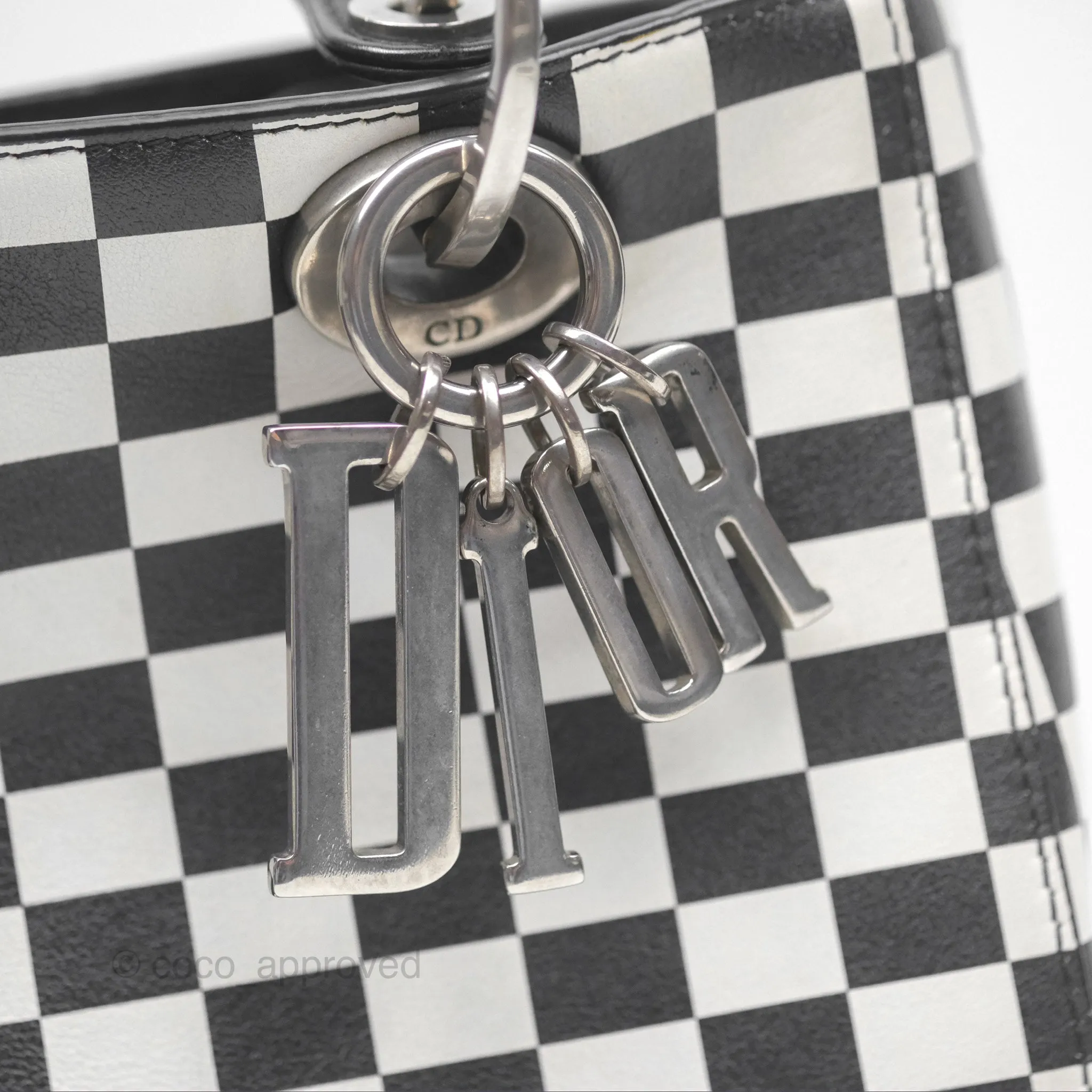 Christian Dior Medium Lady Dior Checkered Black/ White Calfskin