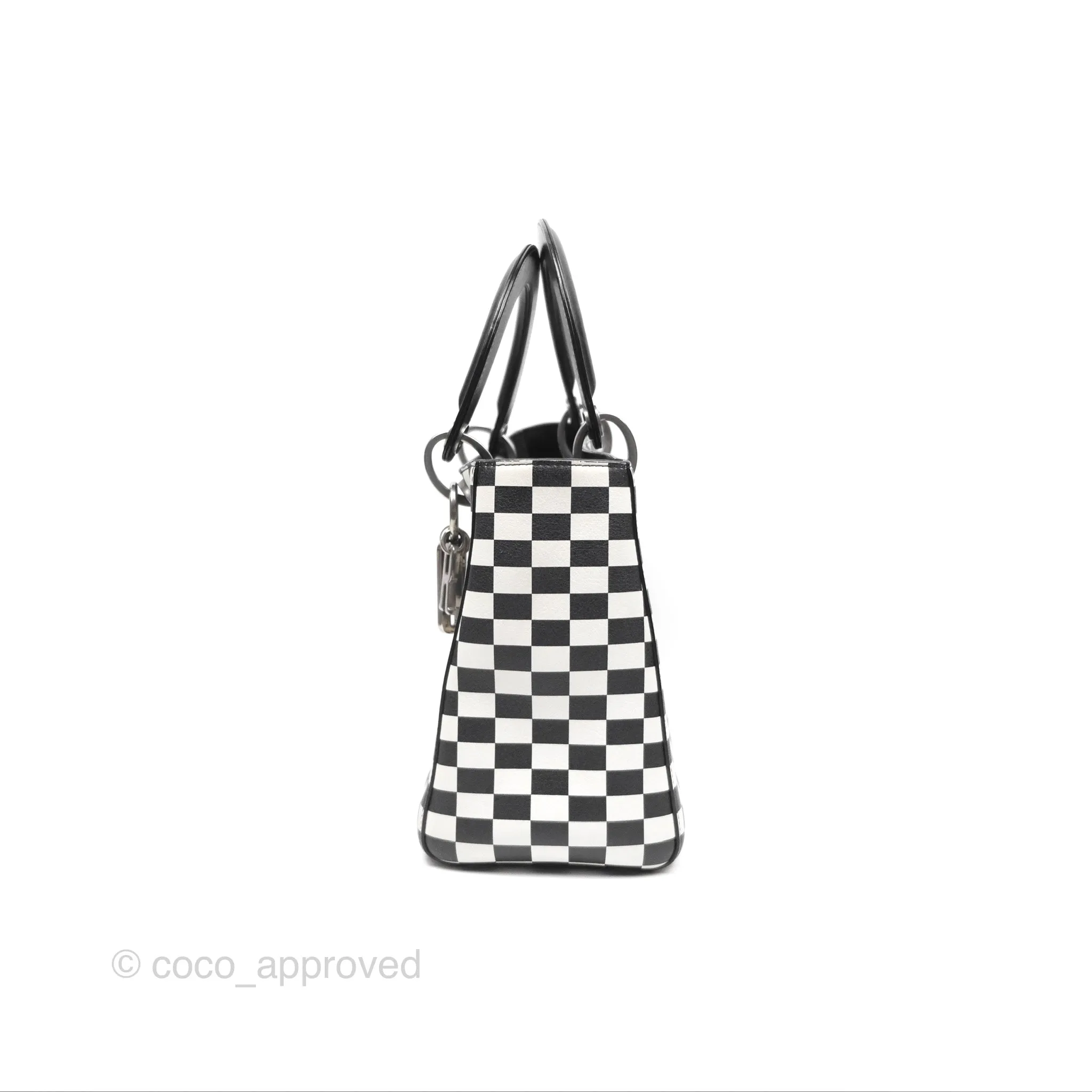 Christian Dior Medium Lady Dior Checkered Black/ White Calfskin