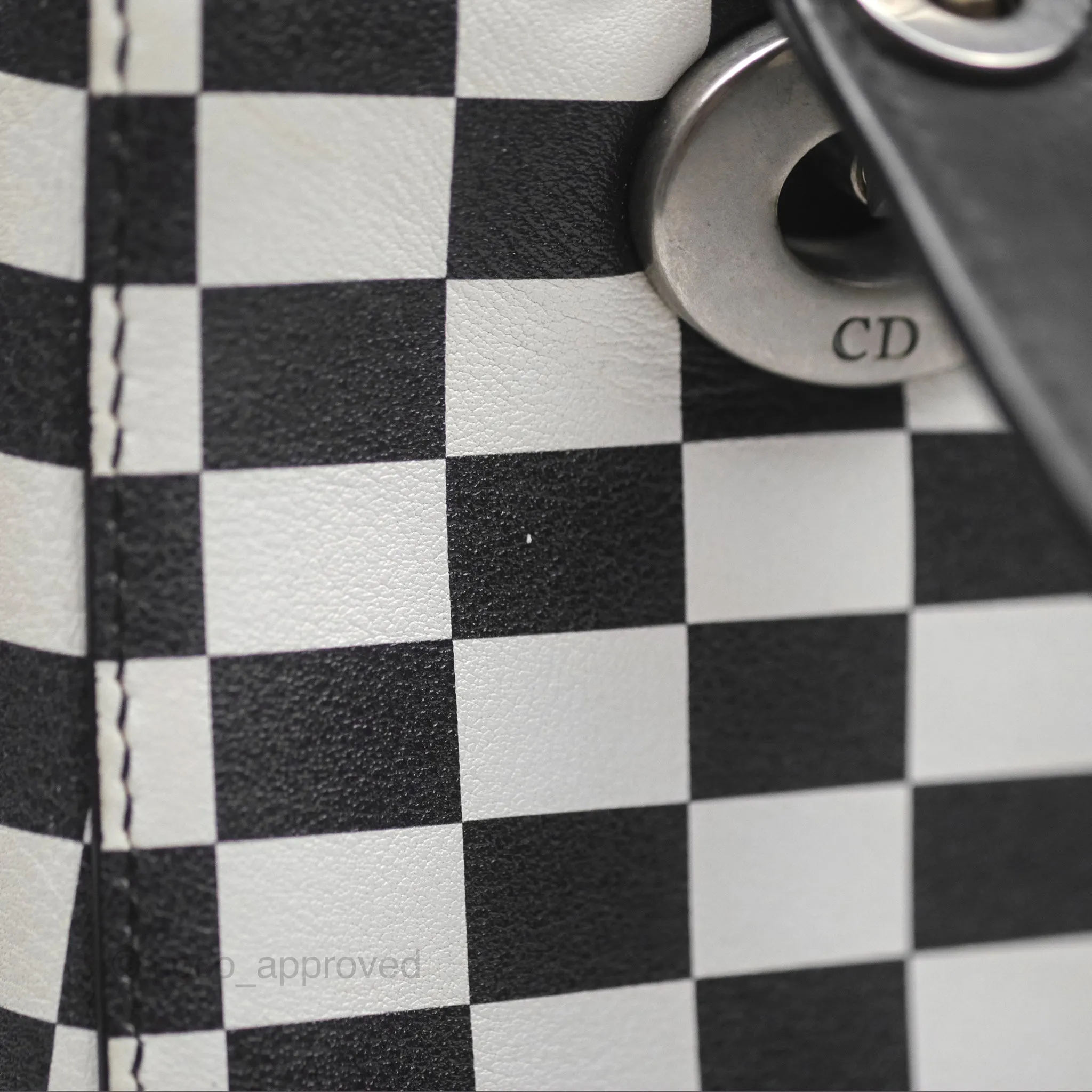 Christian Dior Medium Lady Dior Checkered Black/ White Calfskin