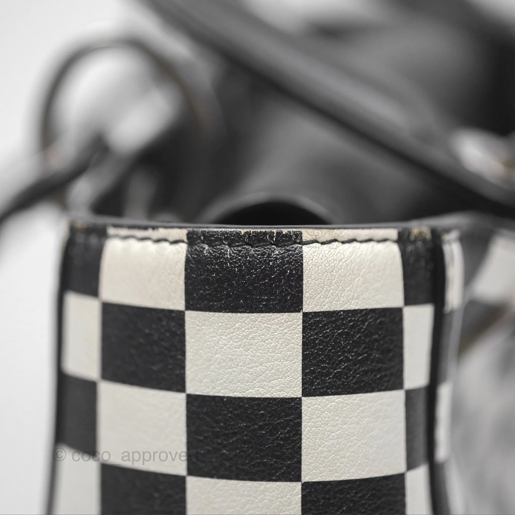 Christian Dior Medium Lady Dior Checkered Black/ White Calfskin