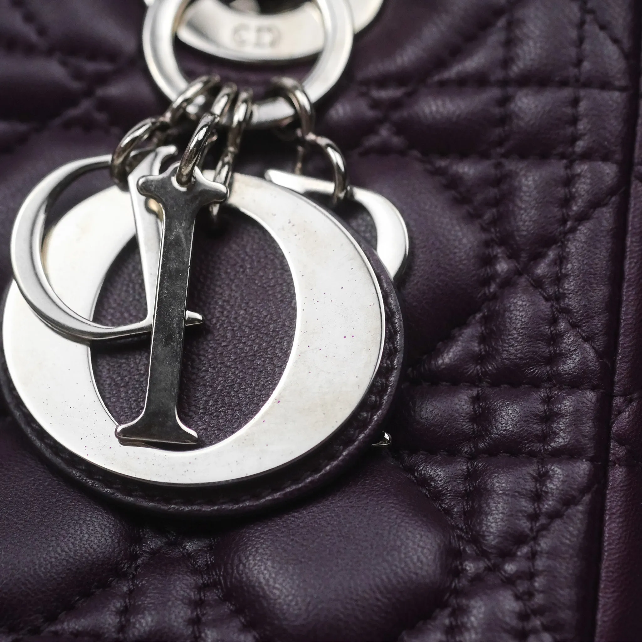 Christian Dior Medium Lady Dior Dark Purple Lambskin Silver Hardware