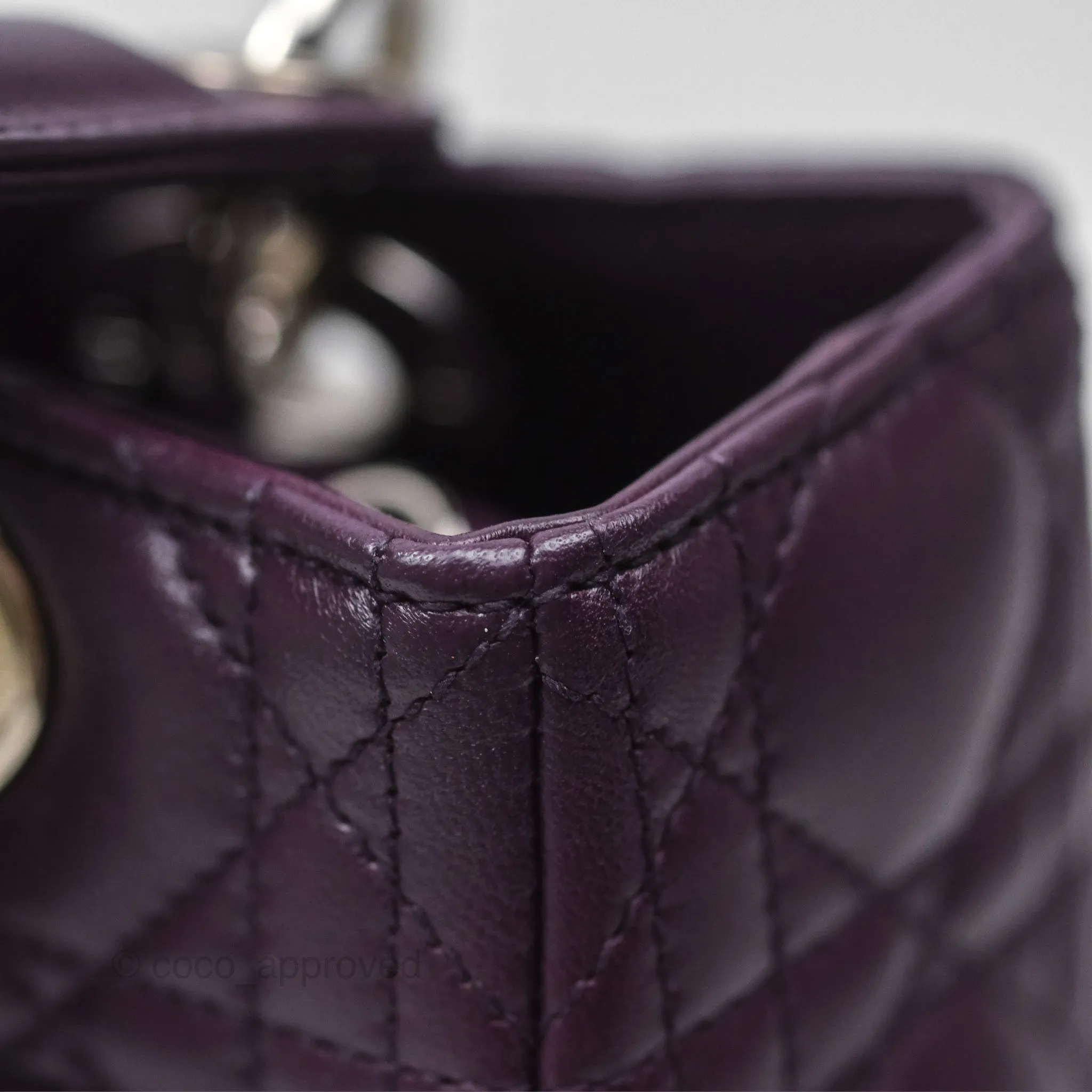 Christian Dior Medium Lady Dior Dark Purple Lambskin Silver Hardware