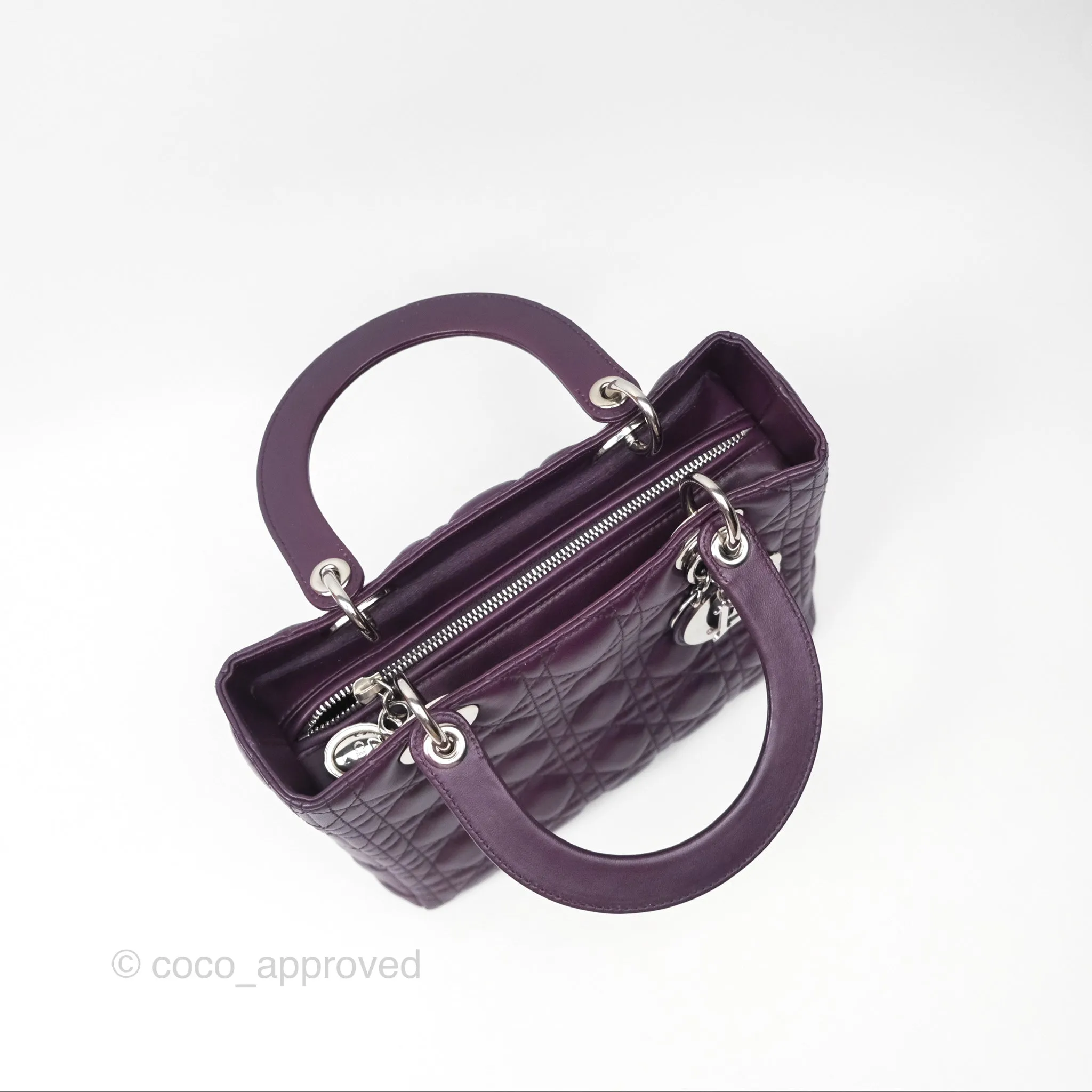Christian Dior Medium Lady Dior Dark Purple Lambskin Silver Hardware