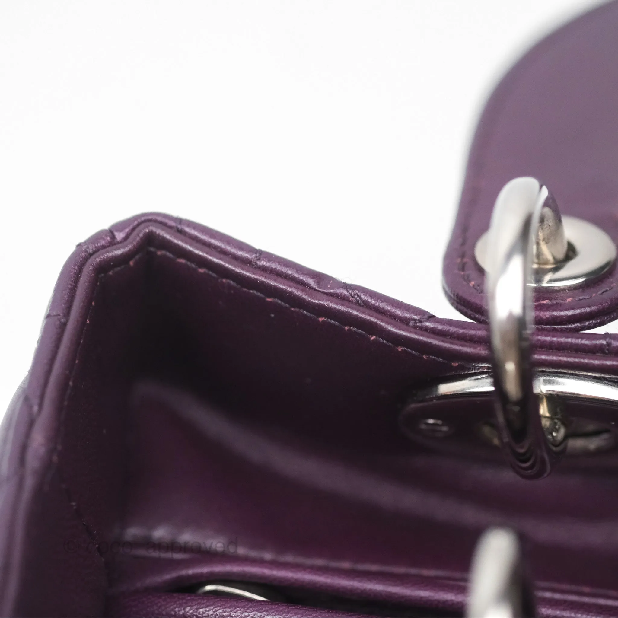 Christian Dior Medium Lady Dior Dark Purple Lambskin Silver Hardware
