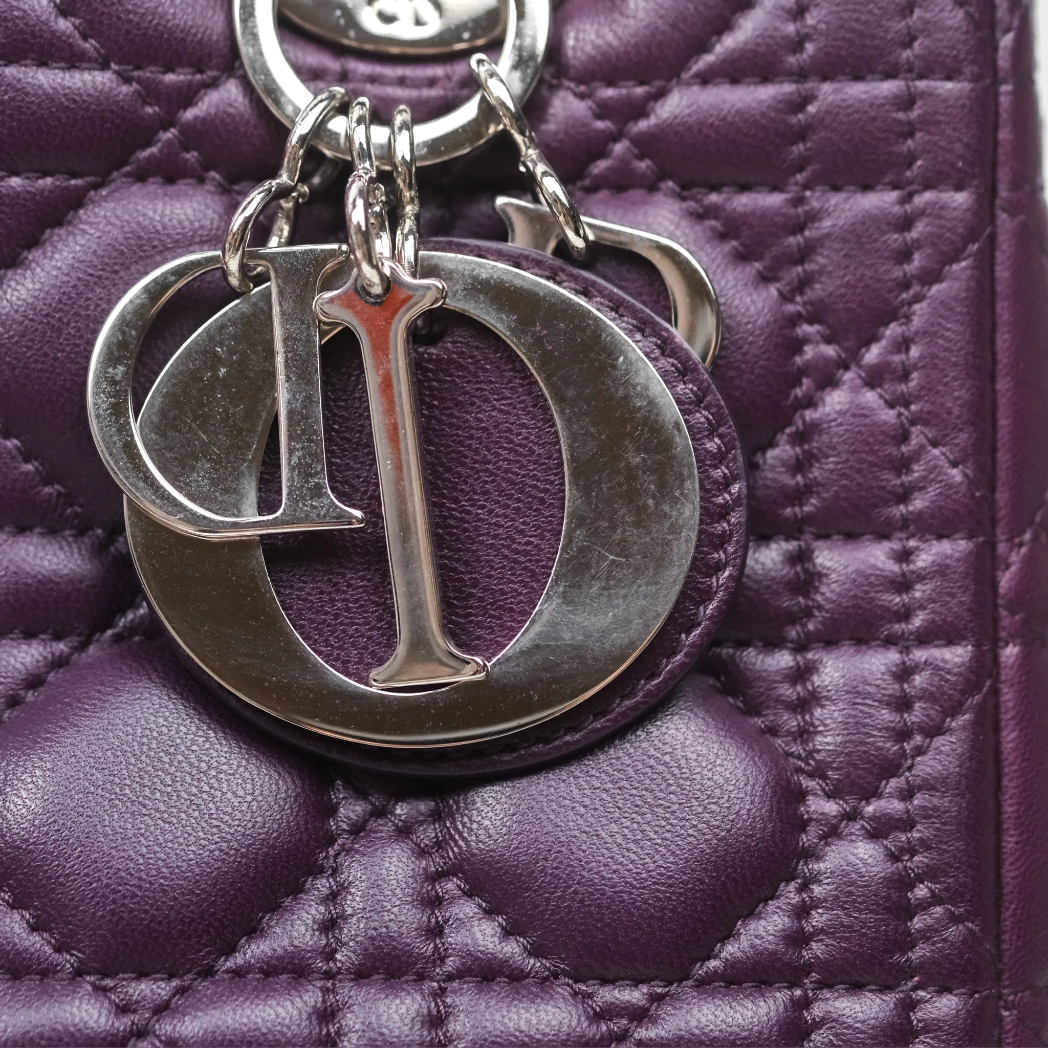 Christian Dior Medium Lady Dior Dark Purple Lambskin Silver Hardware