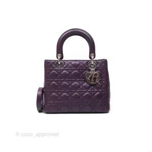 Christian Dior Medium Lady Dior Dark Purple Lambskin Silver Hardware