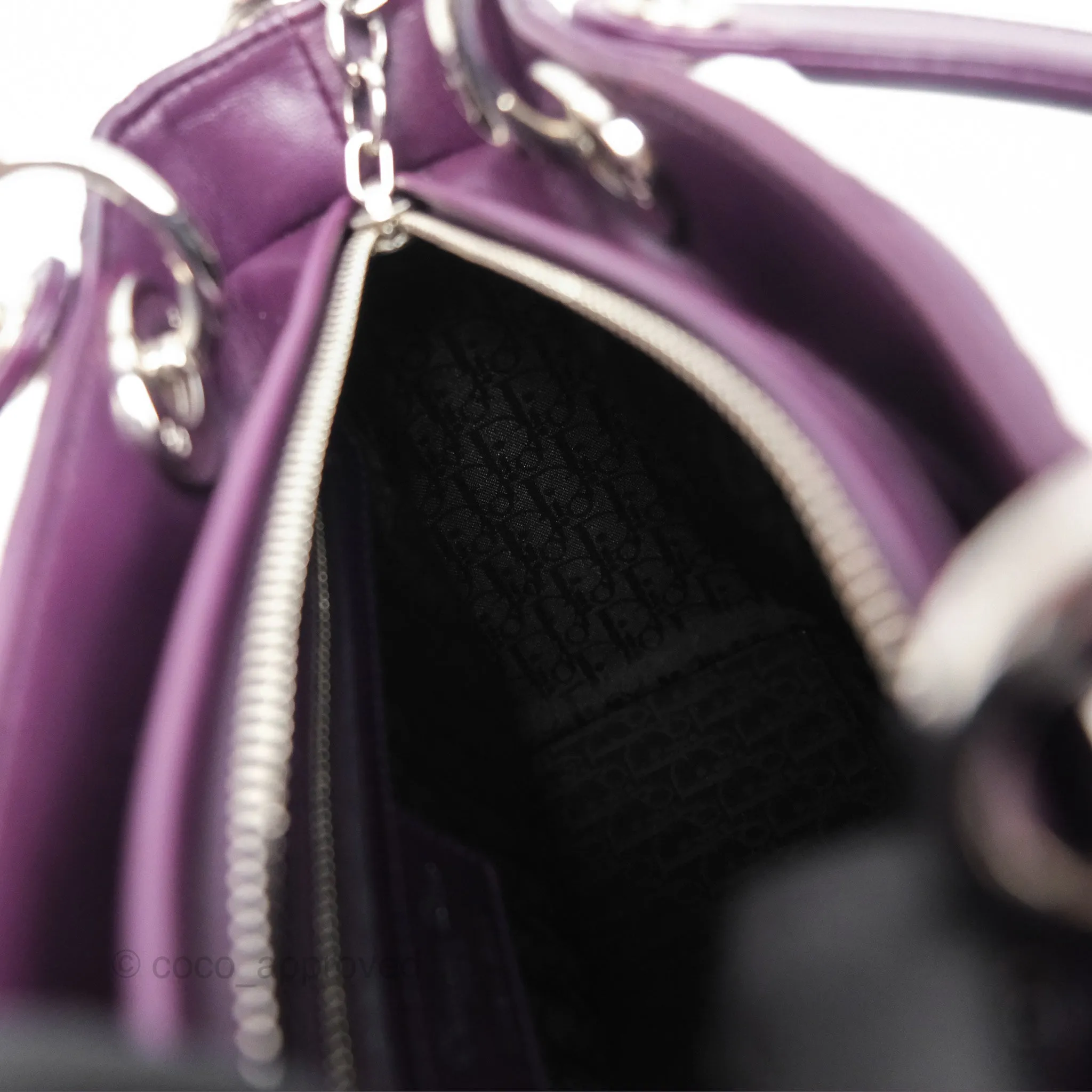 Christian Dior Medium Lady Dior Dark Purple Lambskin Silver Hardware