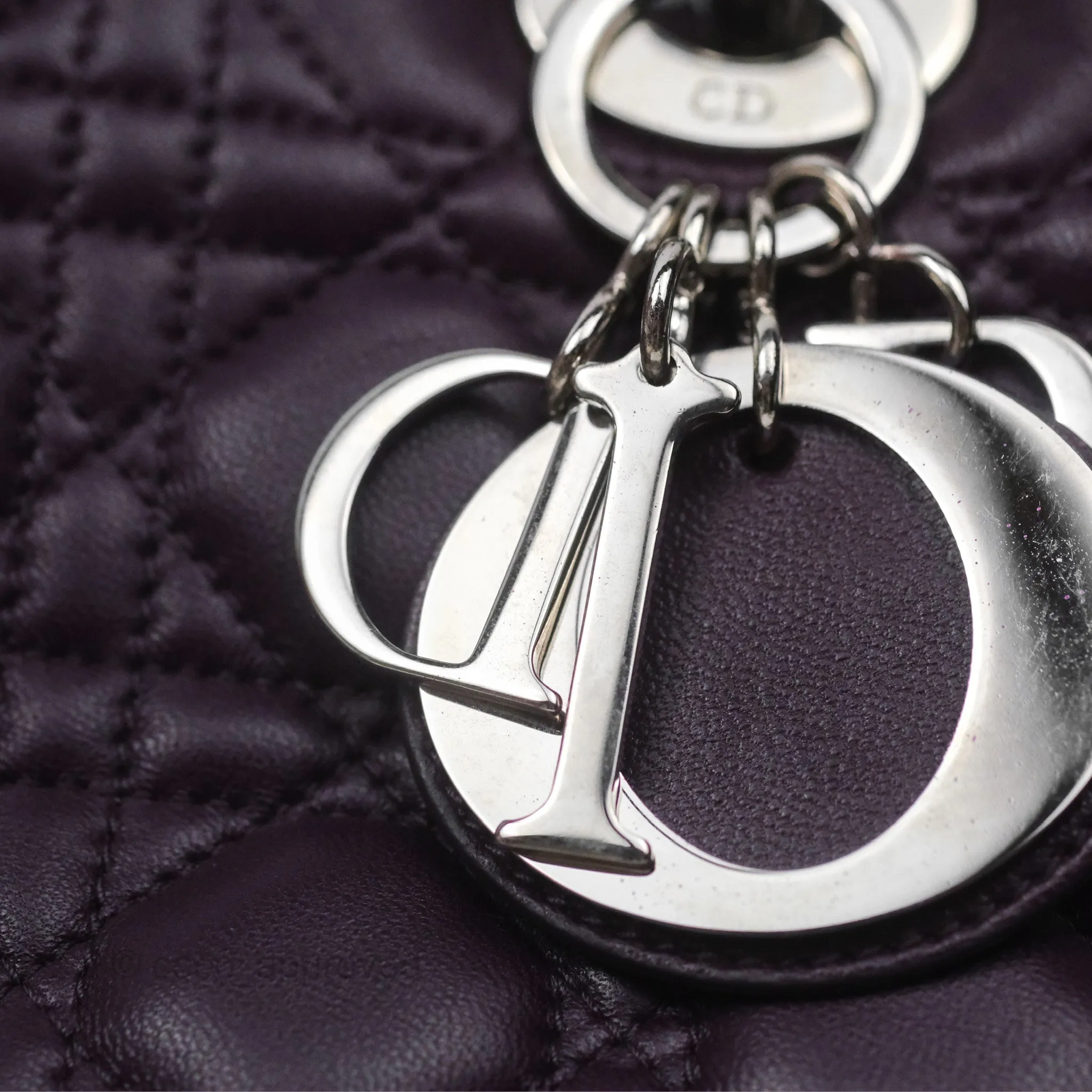 Christian Dior Medium Lady Dior Dark Purple Lambskin Silver Hardware