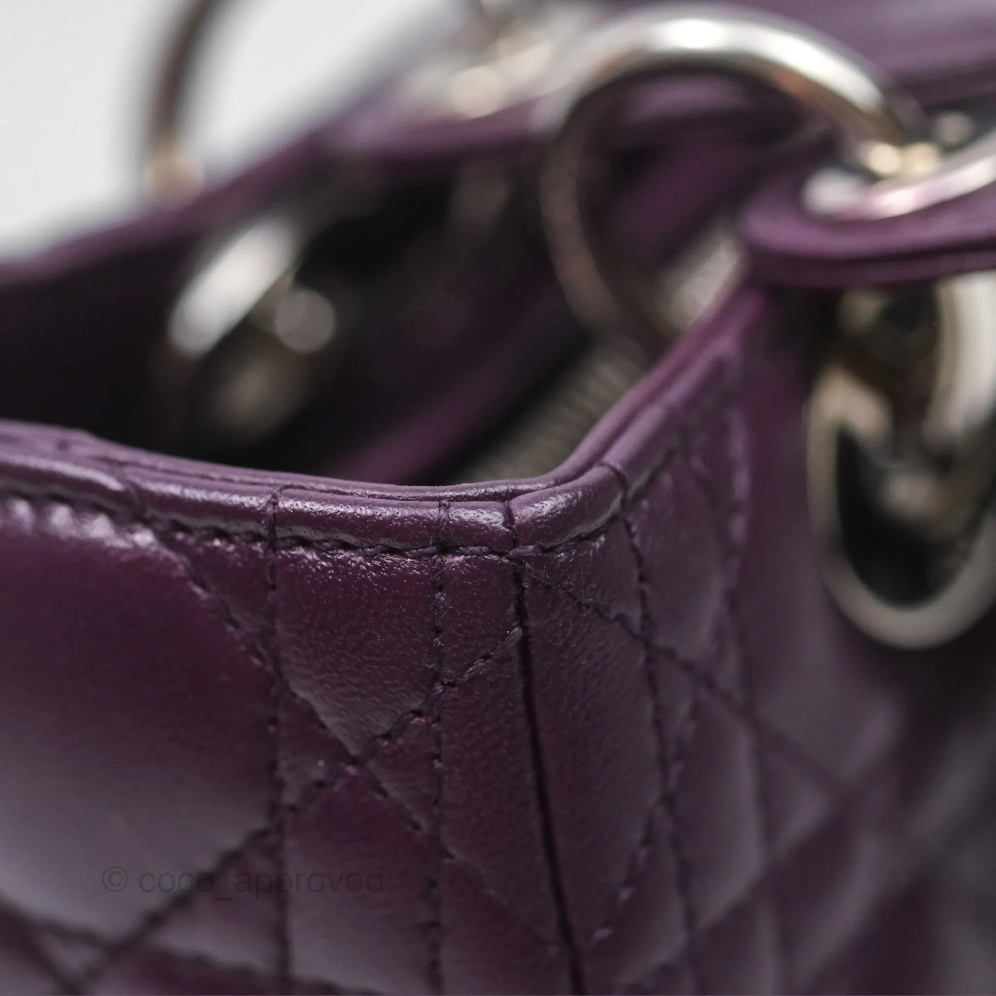 Christian Dior Medium Lady Dior Dark Purple Lambskin Silver Hardware