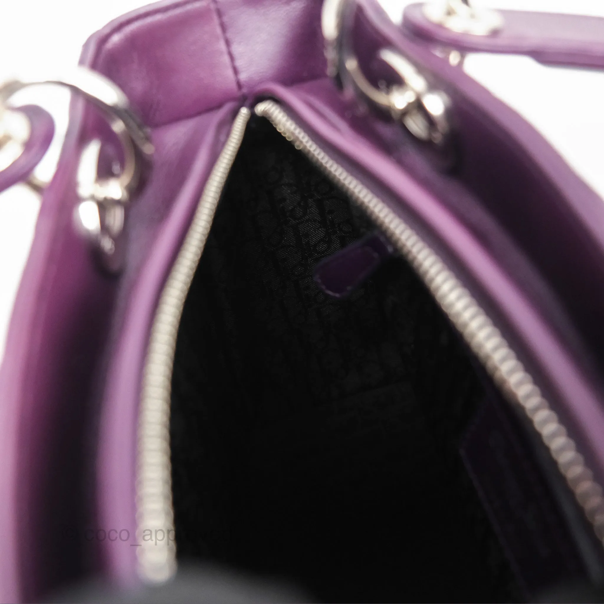 Christian Dior Medium Lady Dior Dark Purple Lambskin Silver Hardware