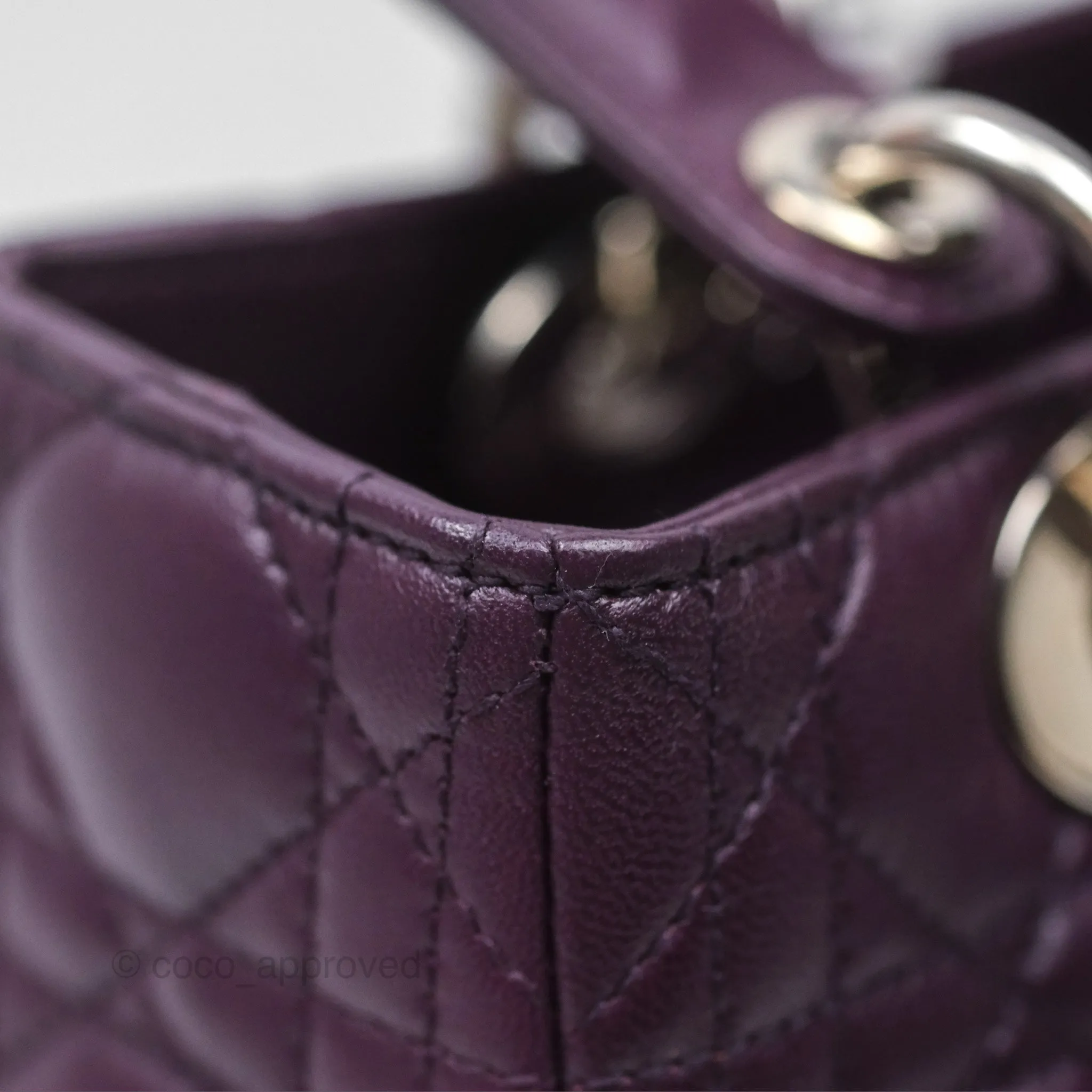 Christian Dior Medium Lady Dior Dark Purple Lambskin Silver Hardware