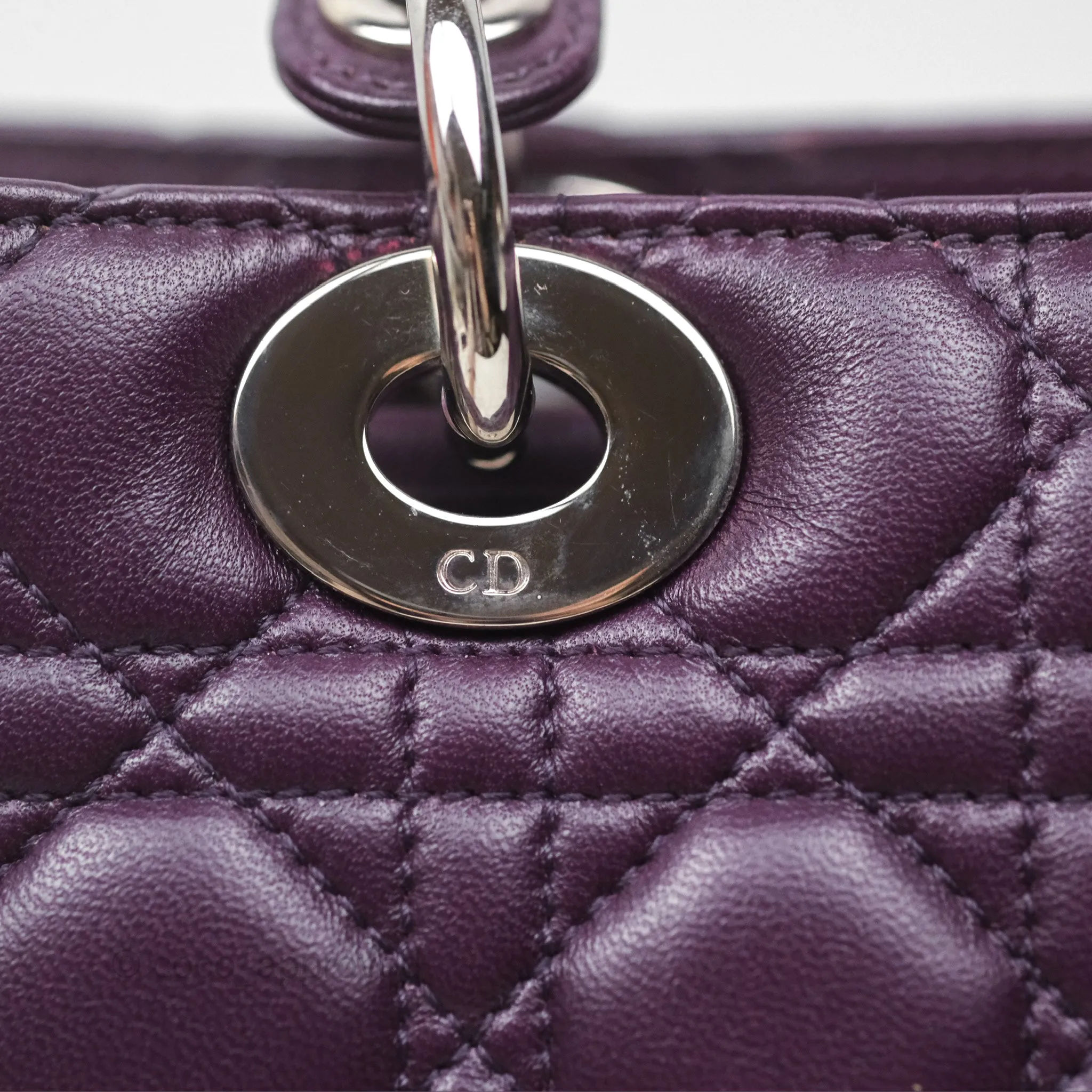 Christian Dior Medium Lady Dior Dark Purple Lambskin Silver Hardware