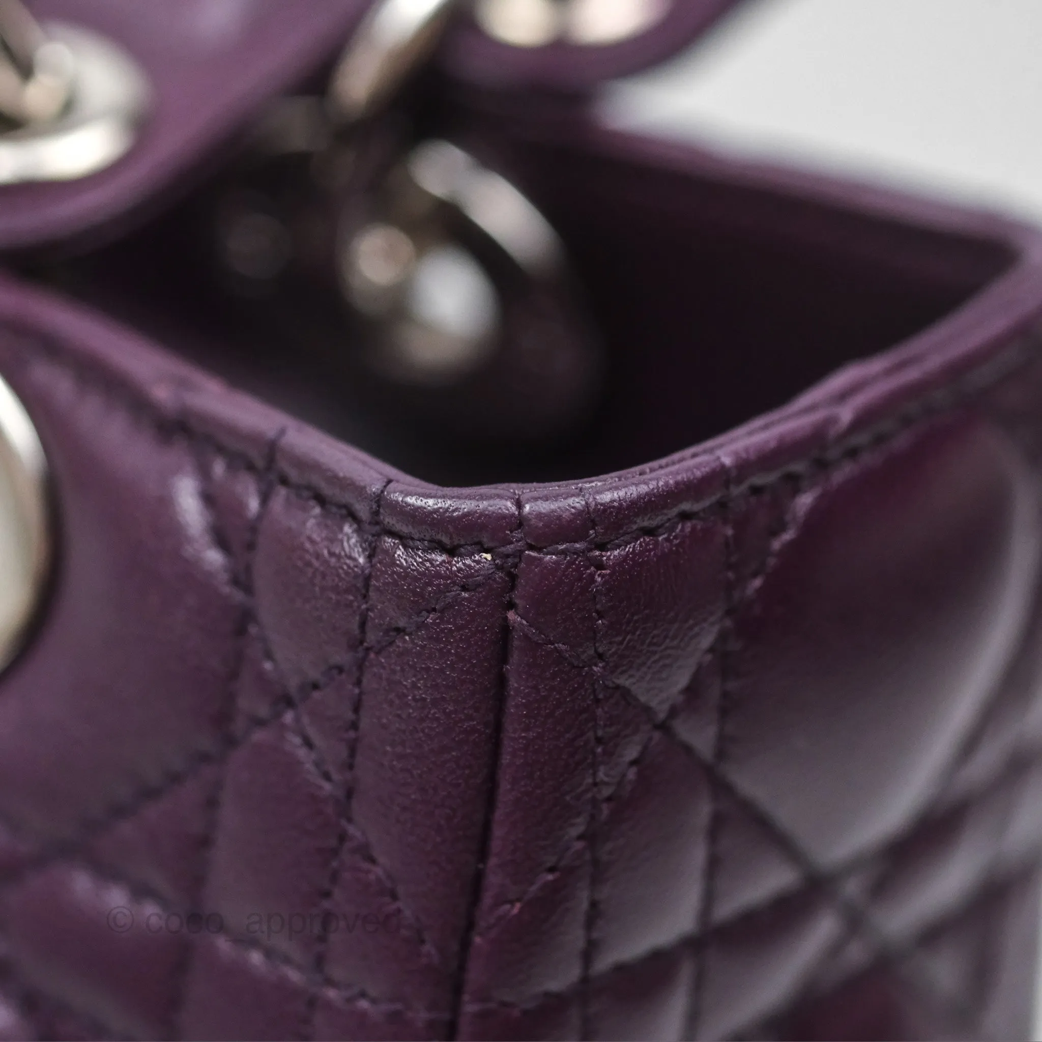 Christian Dior Medium Lady Dior Dark Purple Lambskin Silver Hardware