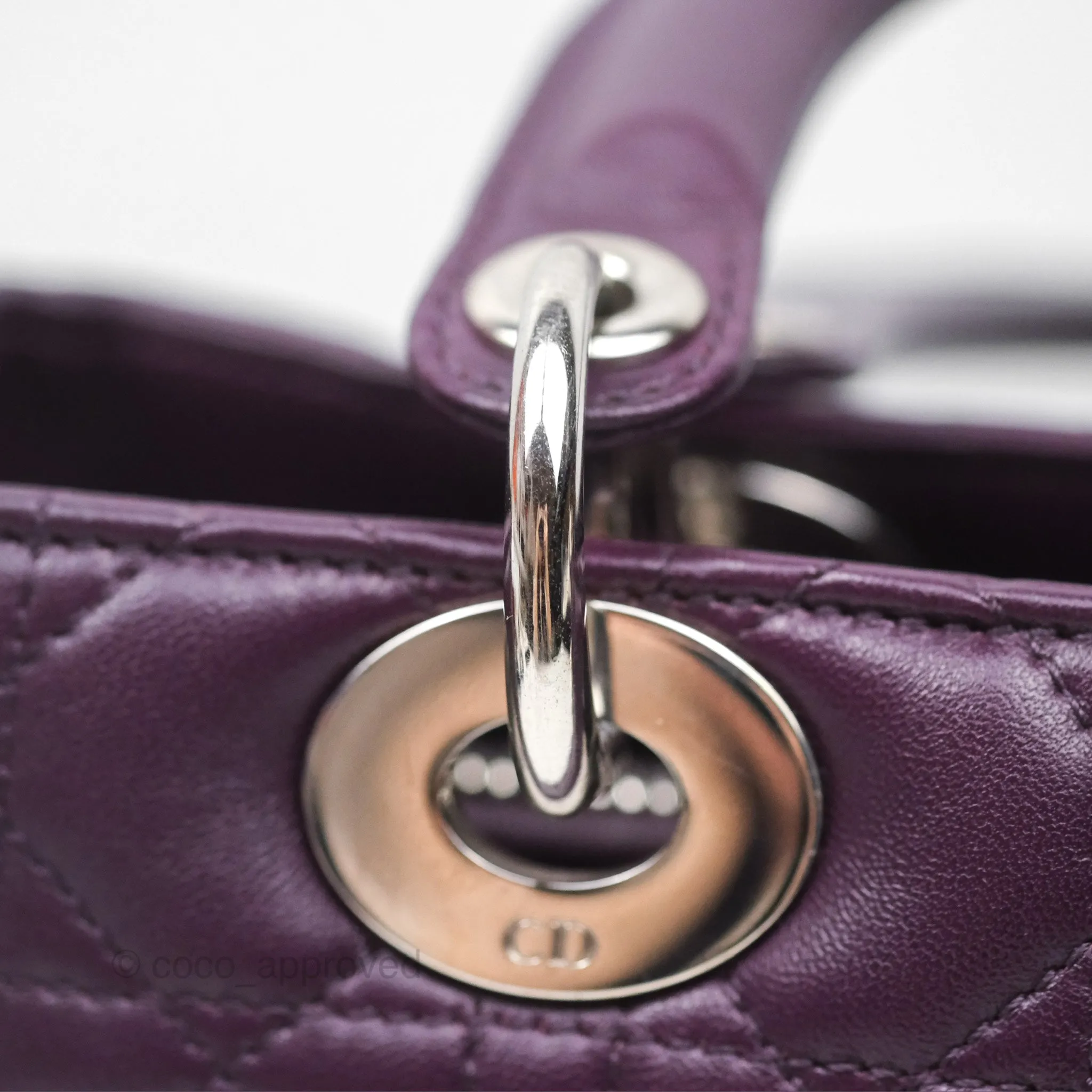 Christian Dior Medium Lady Dior Dark Purple Lambskin Silver Hardware