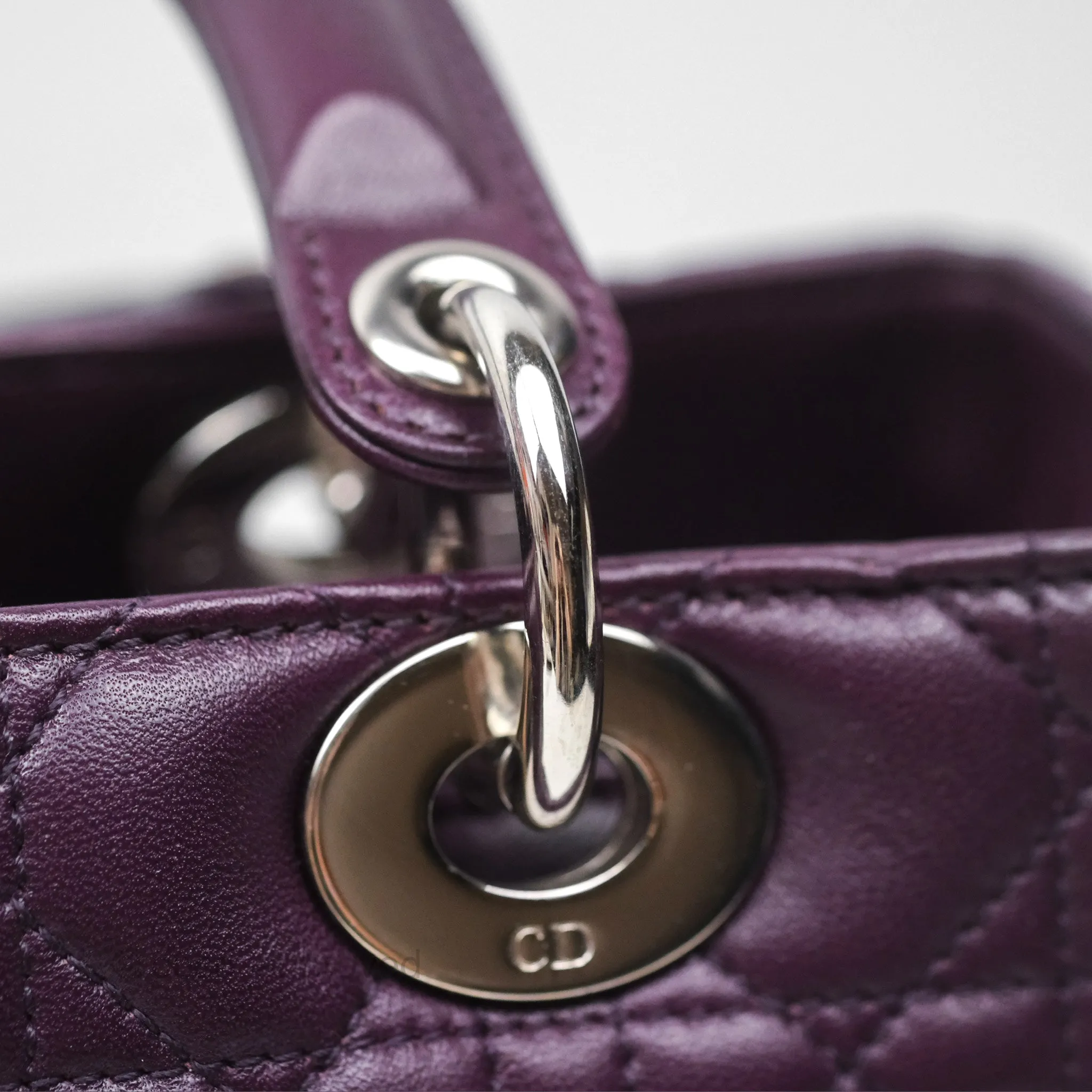 Christian Dior Medium Lady Dior Dark Purple Lambskin Silver Hardware