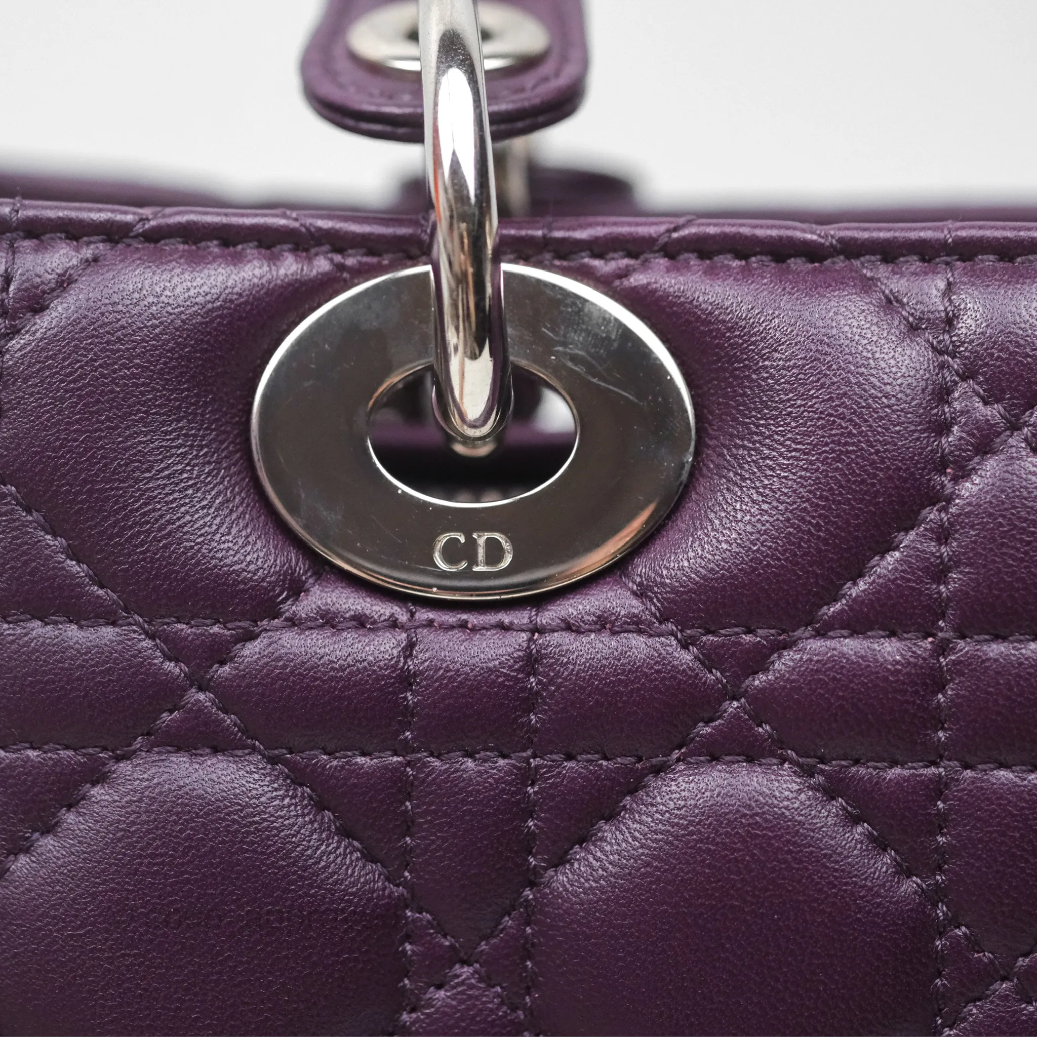 Christian Dior Medium Lady Dior Dark Purple Lambskin Silver Hardware