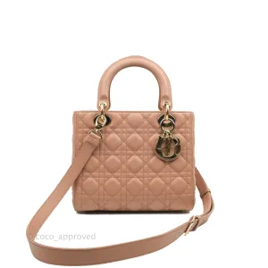 Christian Dior Medium Lady Dior Fard Blush Lambskin Gold Hardware
