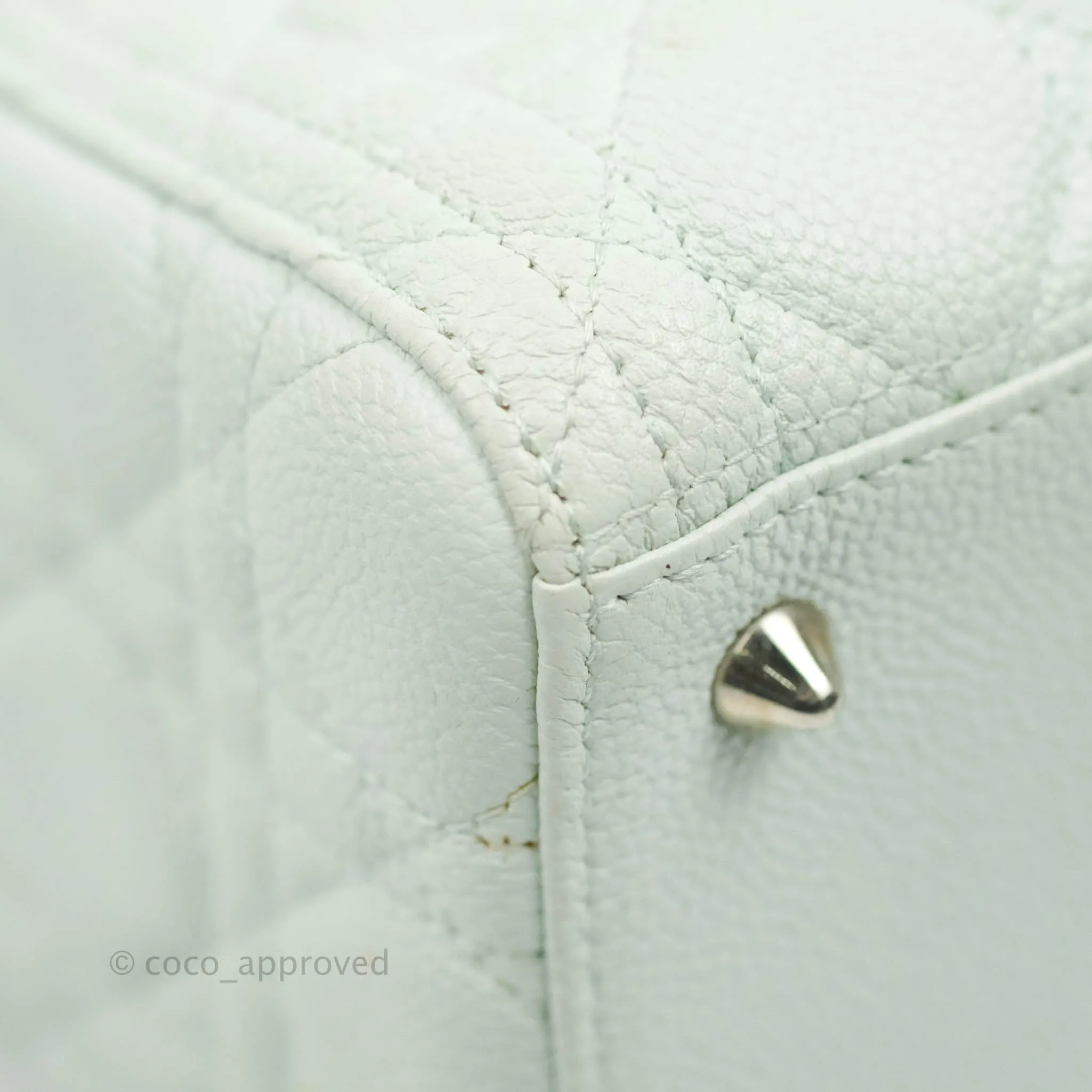 Christian Dior Medium Lady Dior Light Mint Grained Leather Silver Hardware