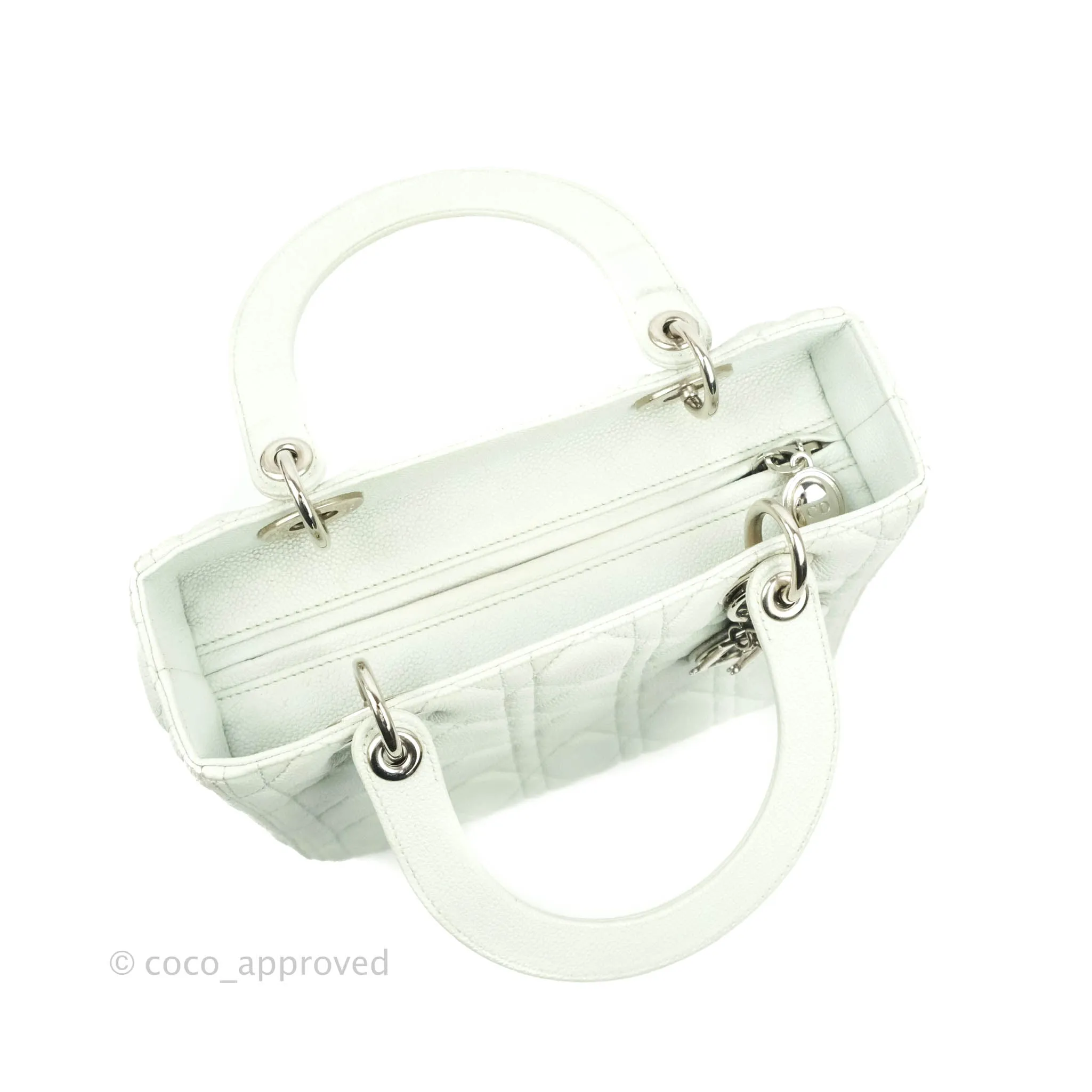 Christian Dior Medium Lady Dior Light Mint Grained Leather Silver Hardware