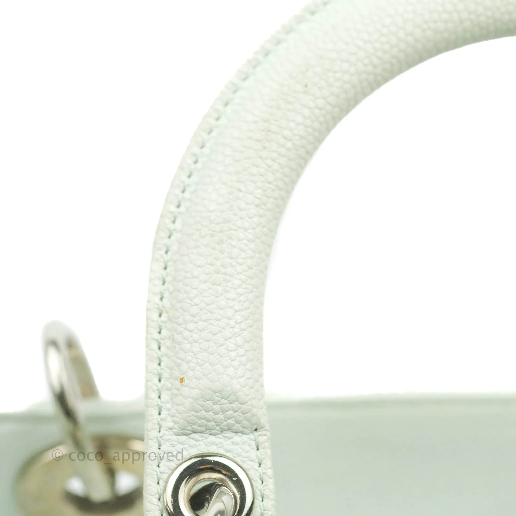 Christian Dior Medium Lady Dior Light Mint Grained Leather Silver Hardware