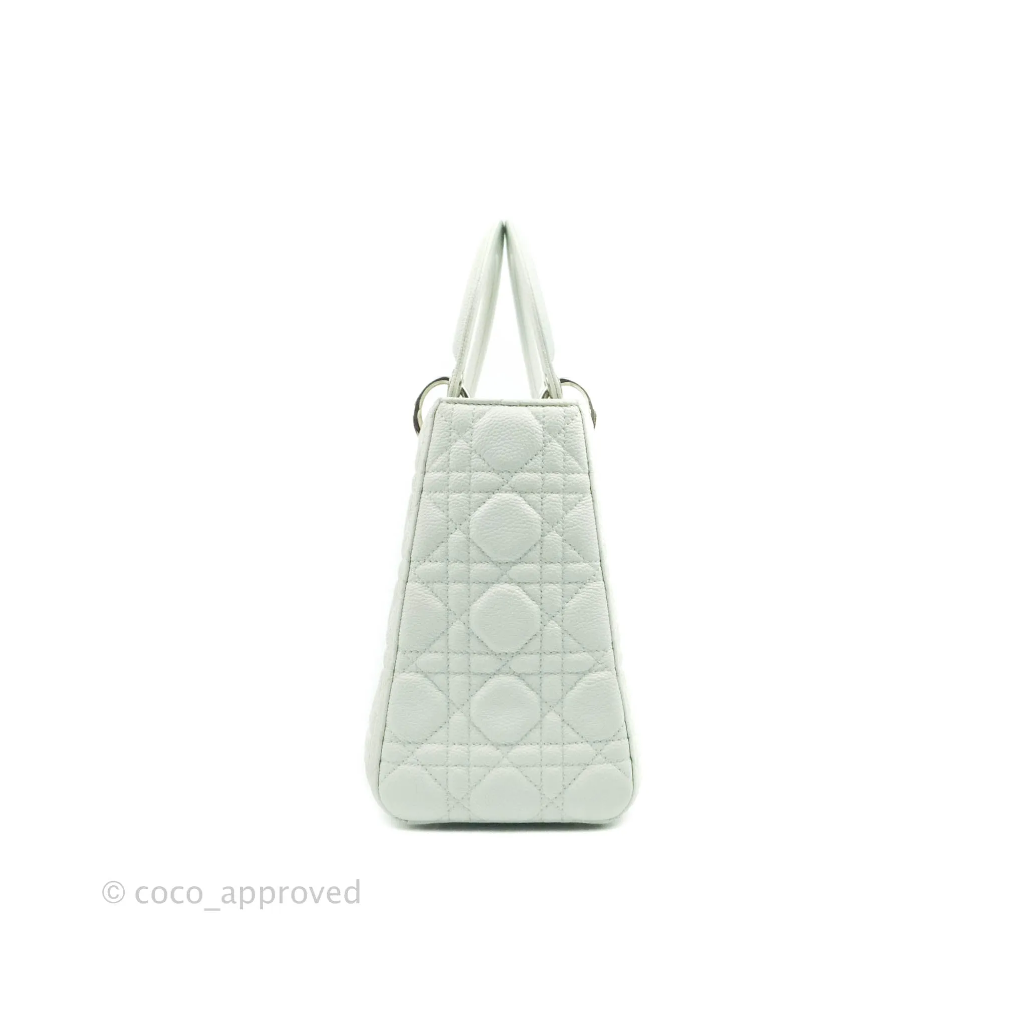 Christian Dior Medium Lady Dior Light Mint Grained Leather Silver Hardware