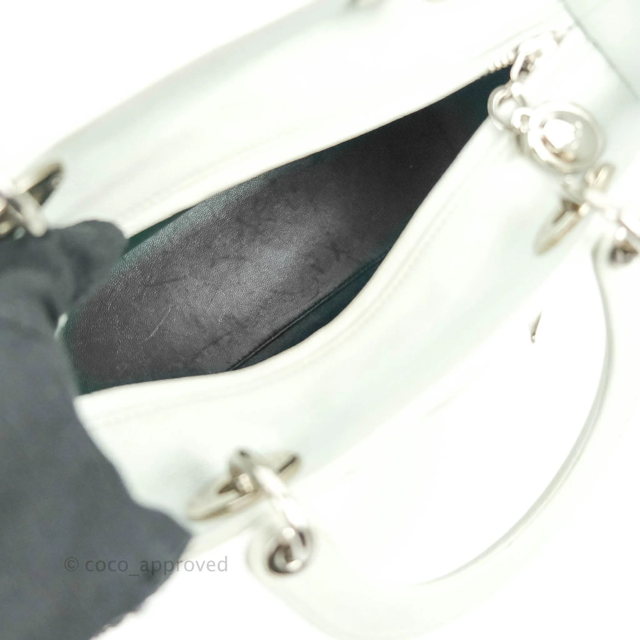 Christian Dior Medium Lady Dior Light Mint Grained Leather Silver Hardware