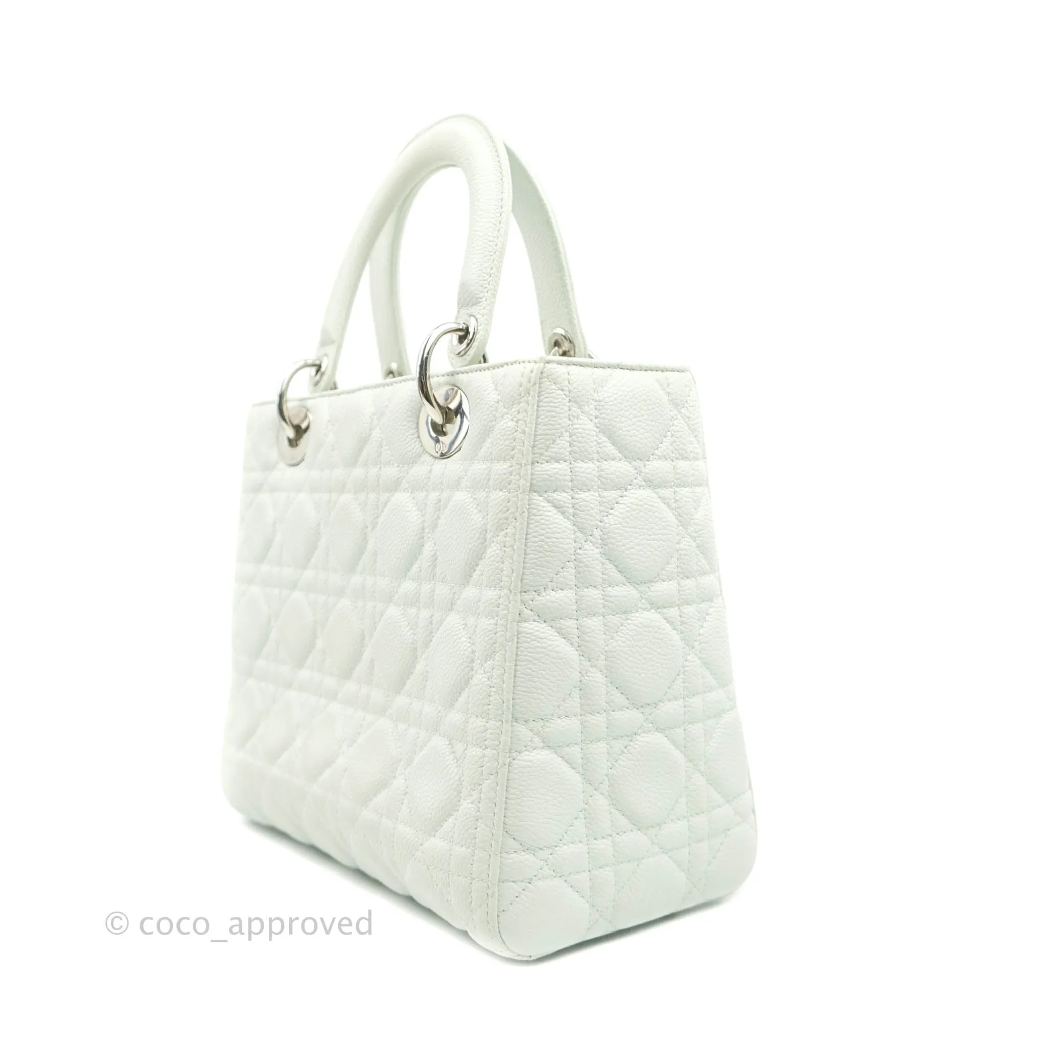Christian Dior Medium Lady Dior Light Mint Grained Leather Silver Hardware
