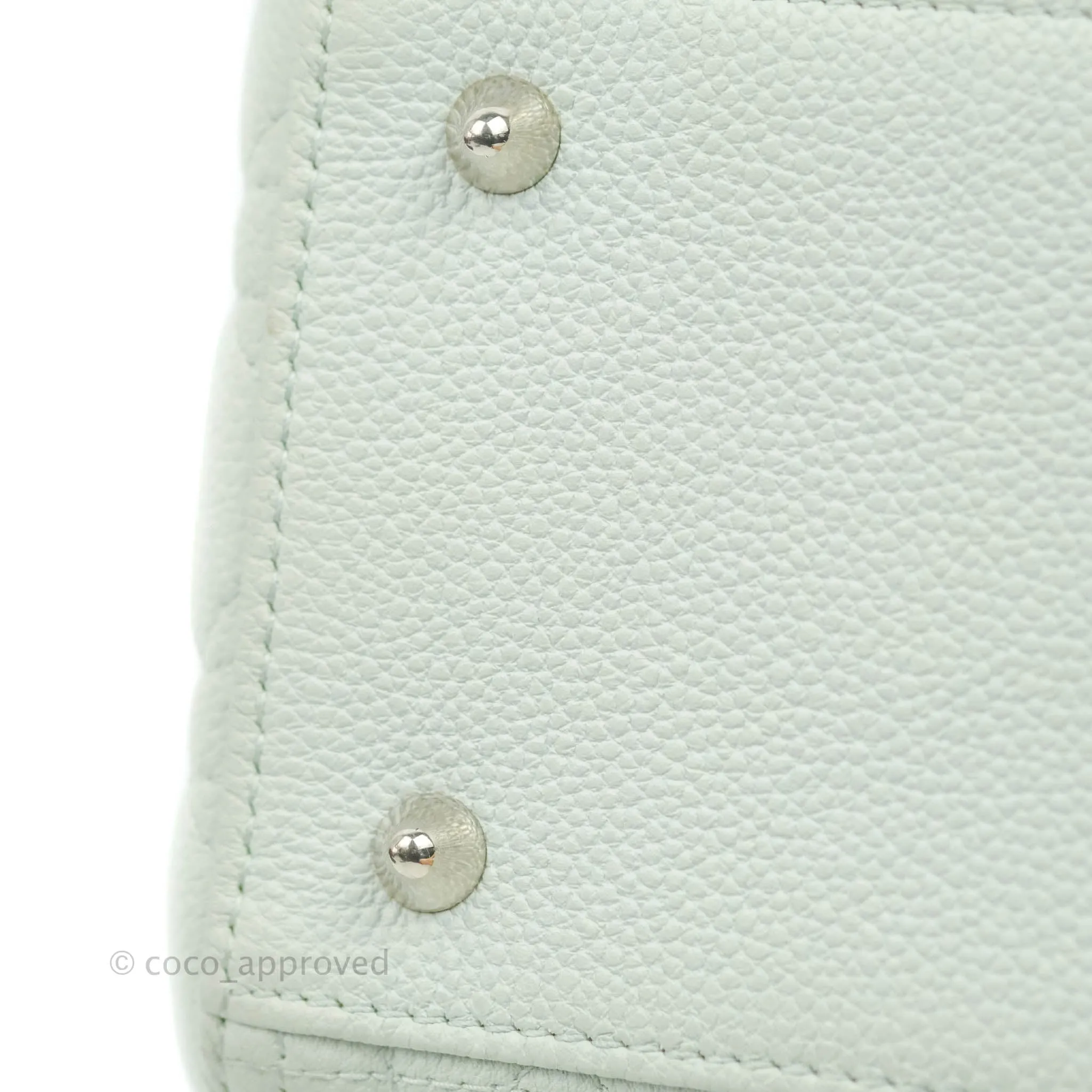 Christian Dior Medium Lady Dior Light Mint Grained Leather Silver Hardware