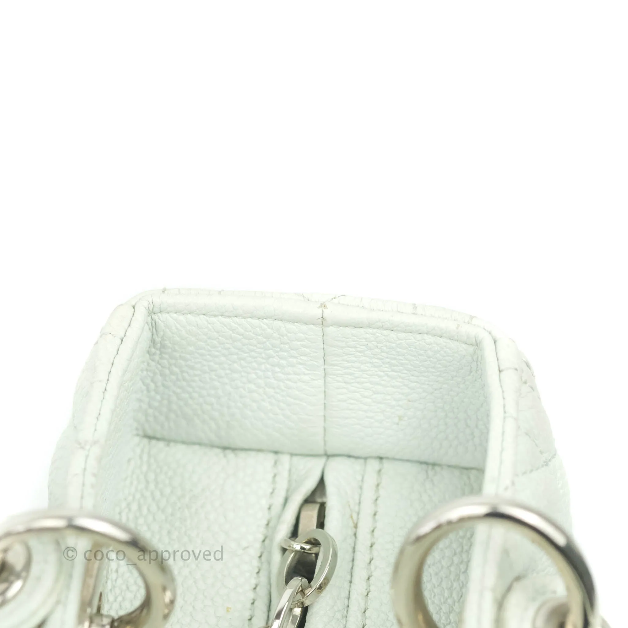Christian Dior Medium Lady Dior Light Mint Grained Leather Silver Hardware