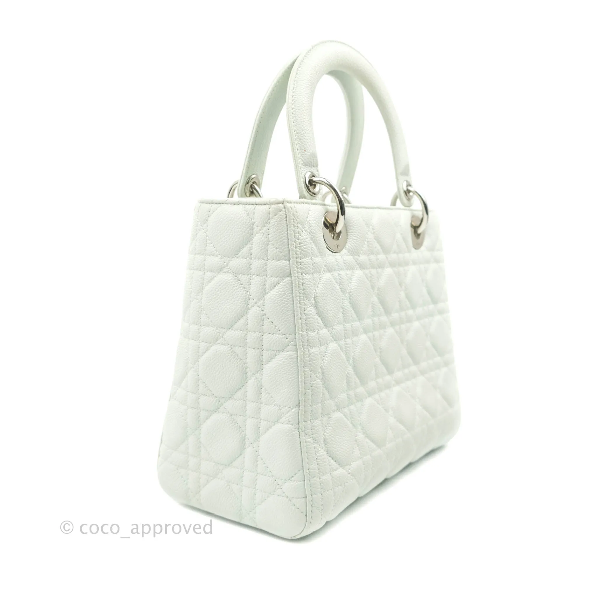 Christian Dior Medium Lady Dior Light Mint Grained Leather Silver Hardware