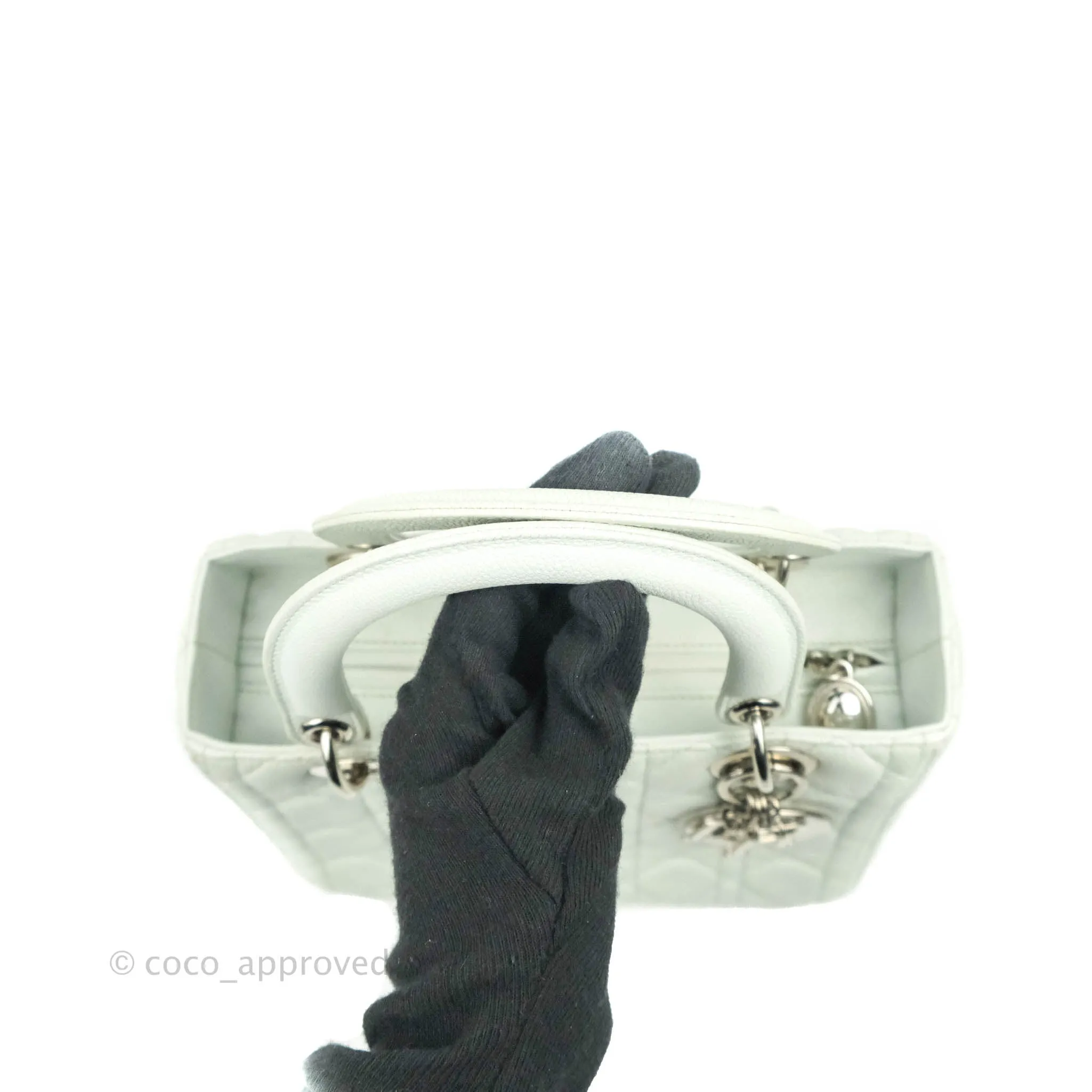 Christian Dior Medium Lady Dior Light Mint Grained Leather Silver Hardware