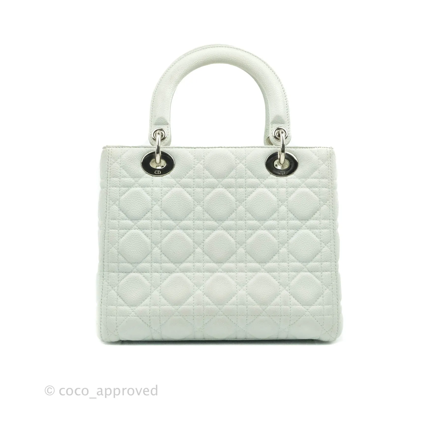 Christian Dior Medium Lady Dior Light Mint Grained Leather Silver Hardware