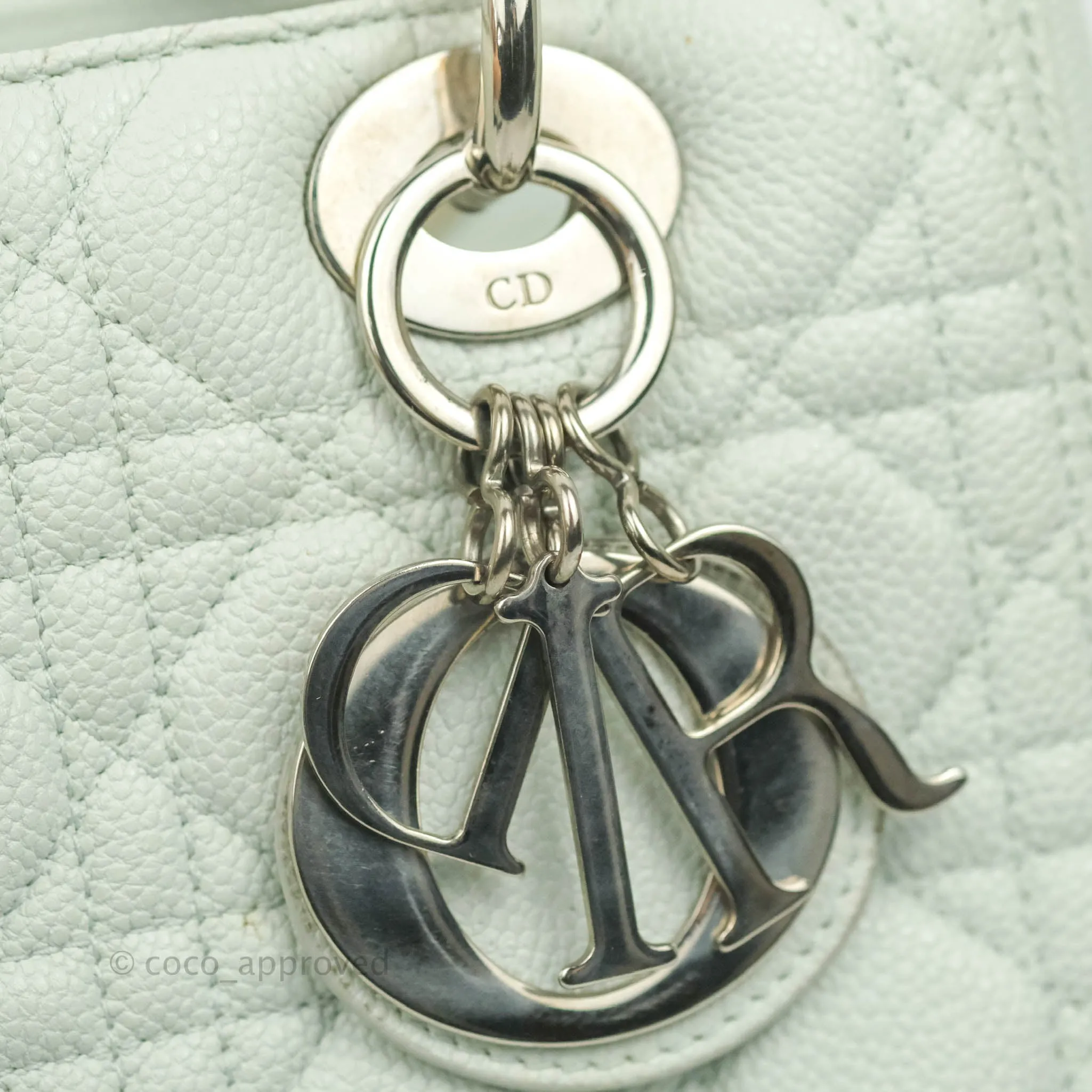 Christian Dior Medium Lady Dior Light Mint Grained Leather Silver Hardware
