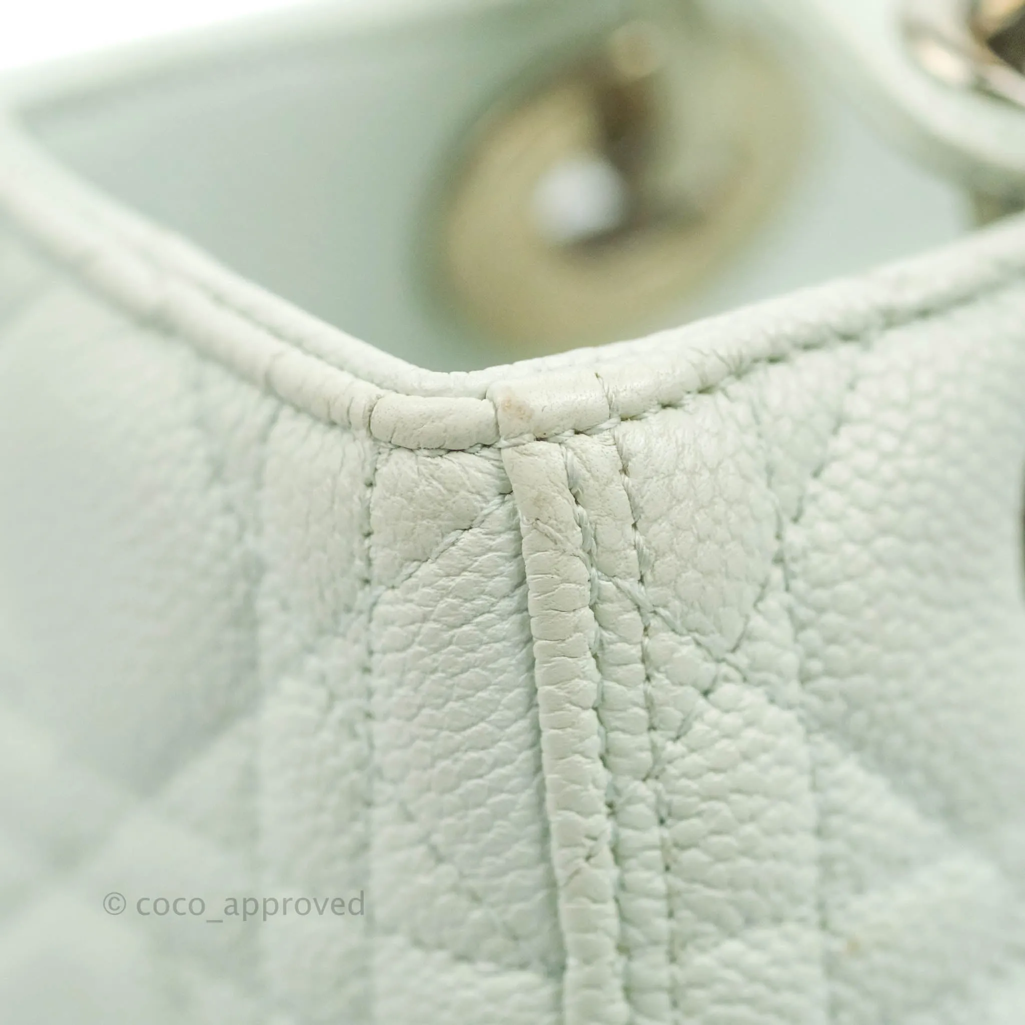 Christian Dior Medium Lady Dior Light Mint Grained Leather Silver Hardware