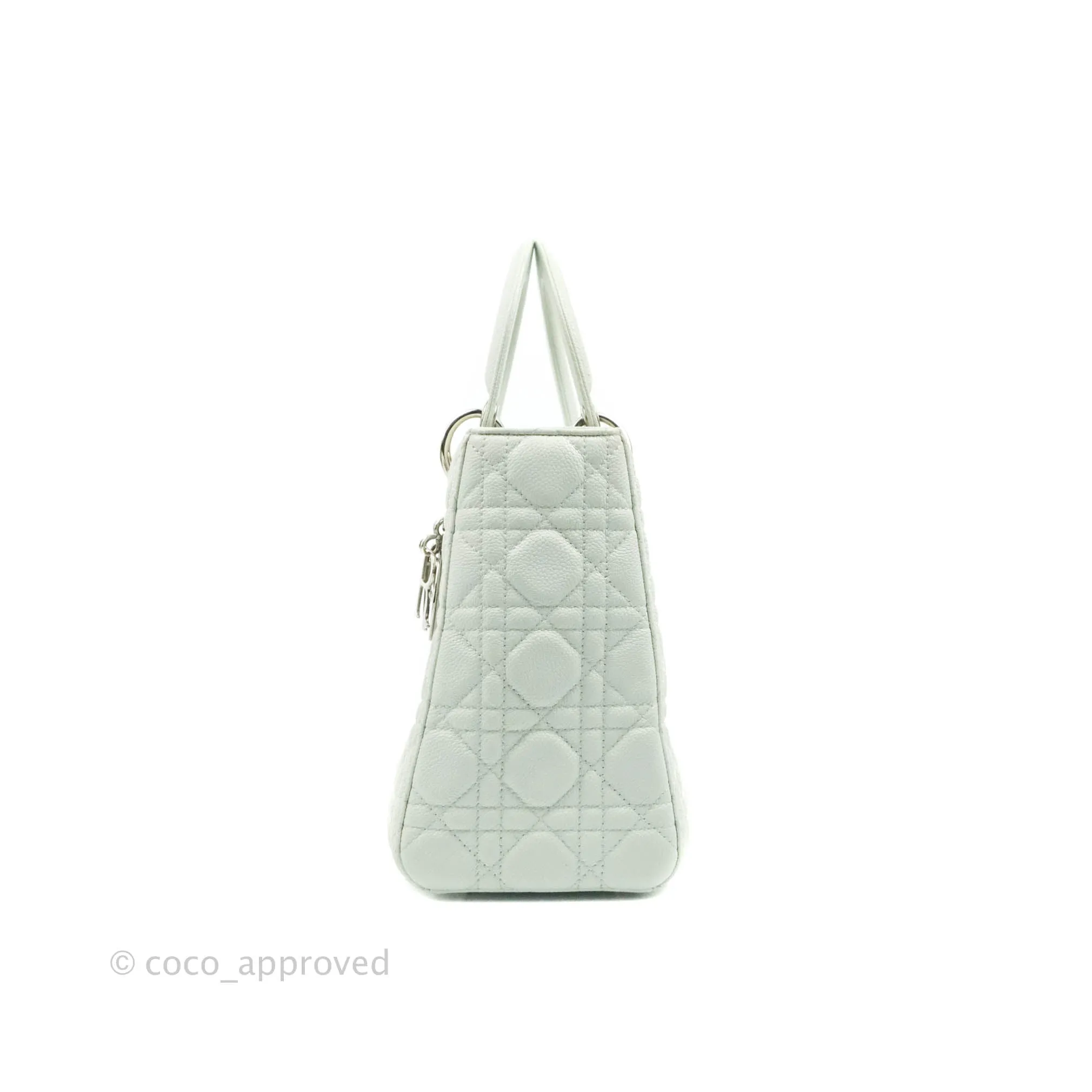 Christian Dior Medium Lady Dior Light Mint Grained Leather Silver Hardware