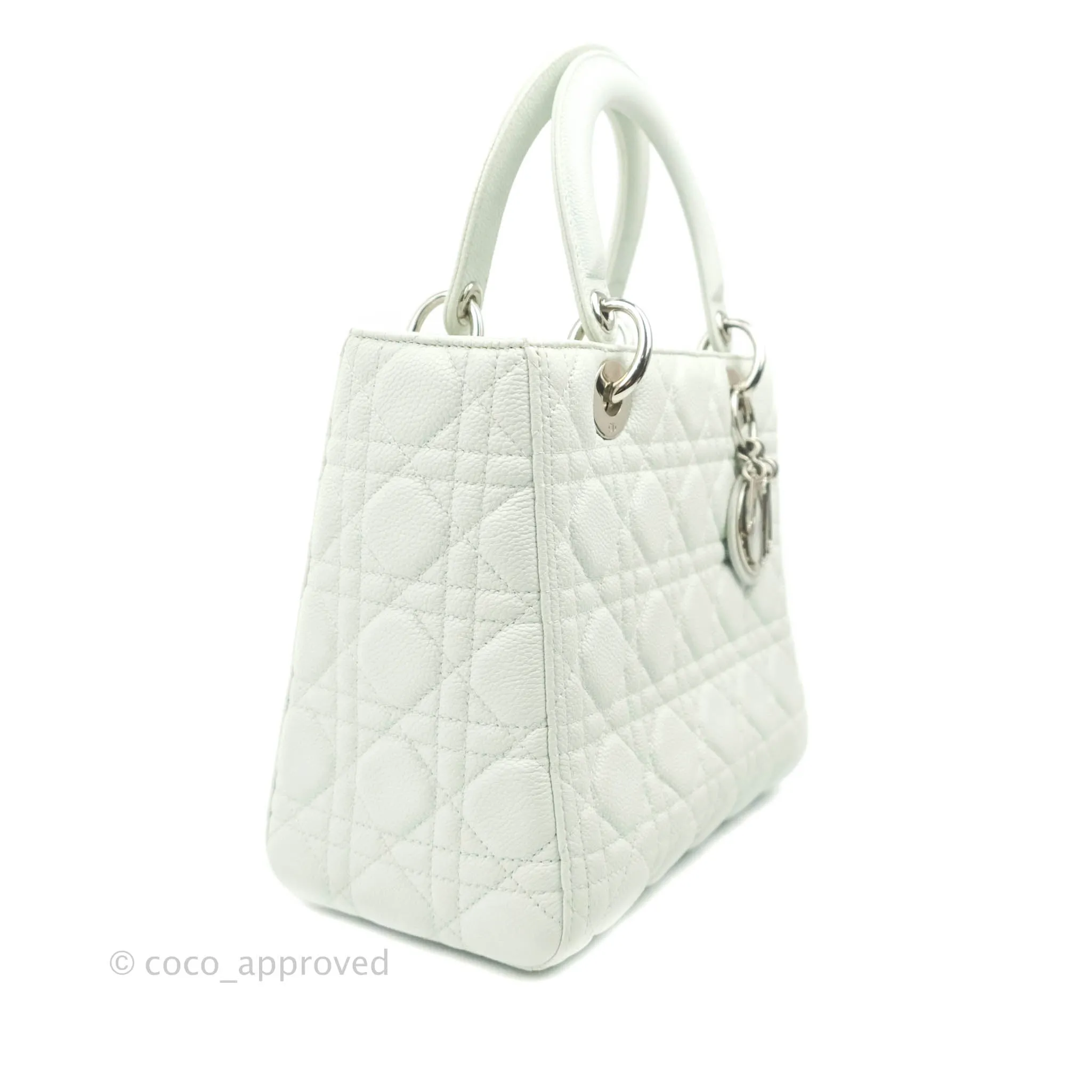 Christian Dior Medium Lady Dior Light Mint Grained Leather Silver Hardware