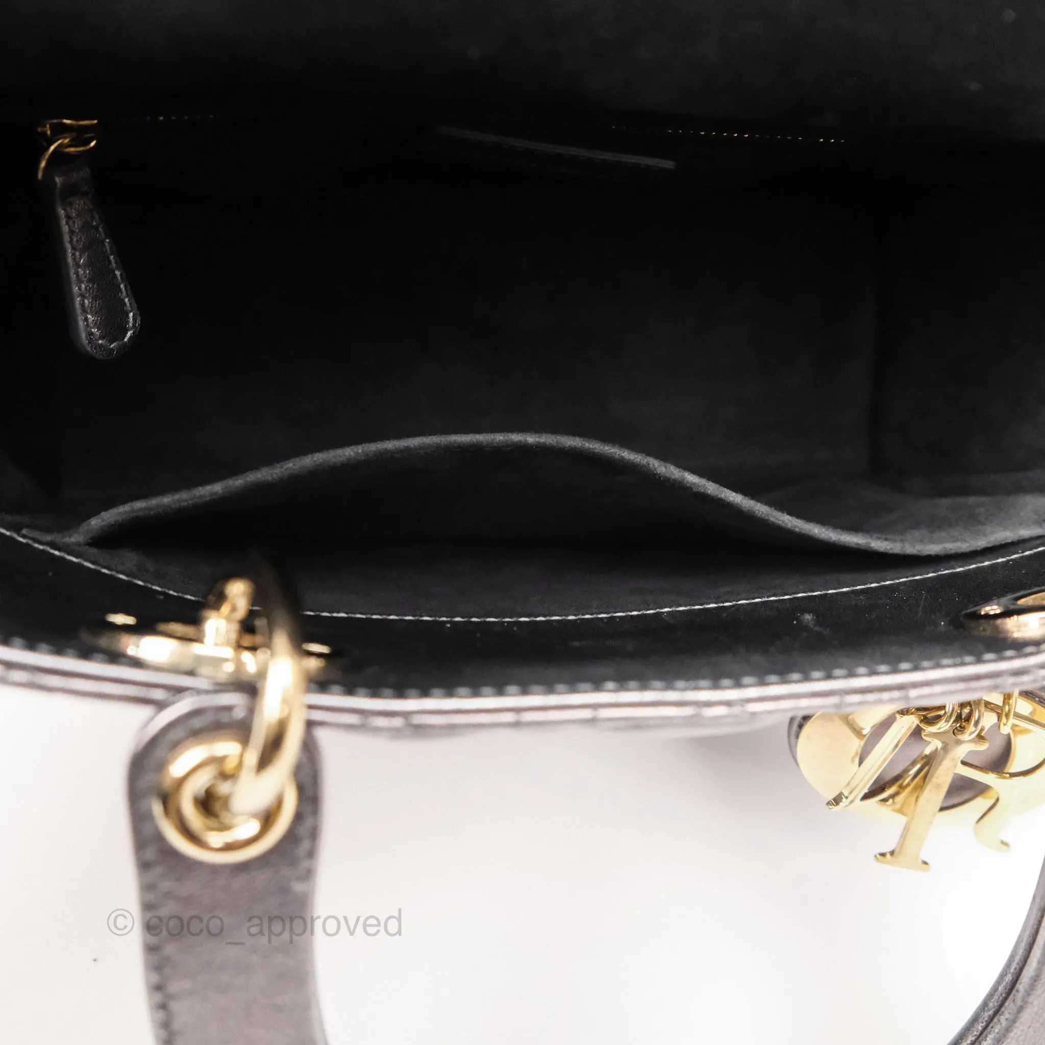 Christian Dior Medium Lady Dior Metallic Dark Grey Lambskin Gold Hardware