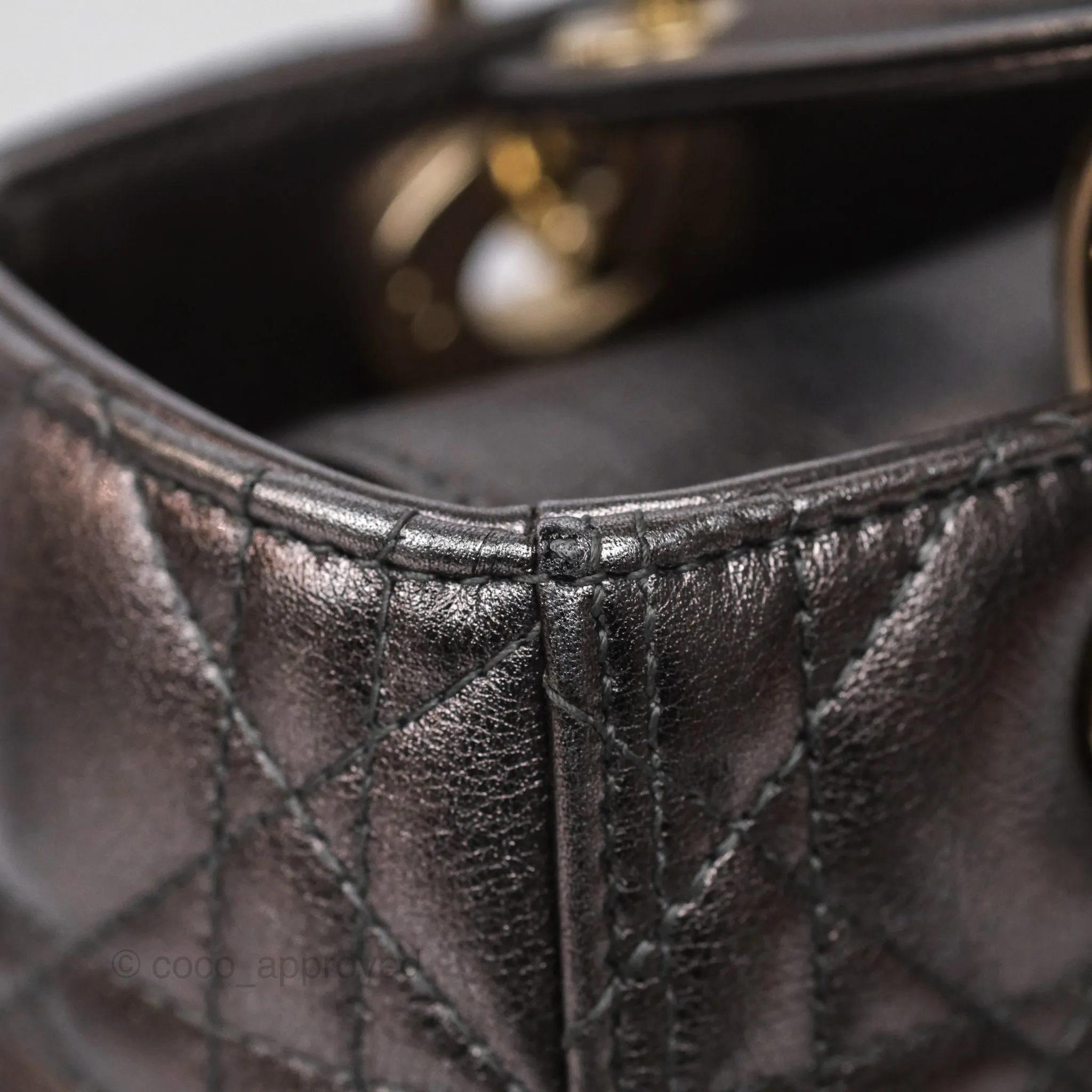Christian Dior Medium Lady Dior Metallic Dark Grey Lambskin Gold Hardware