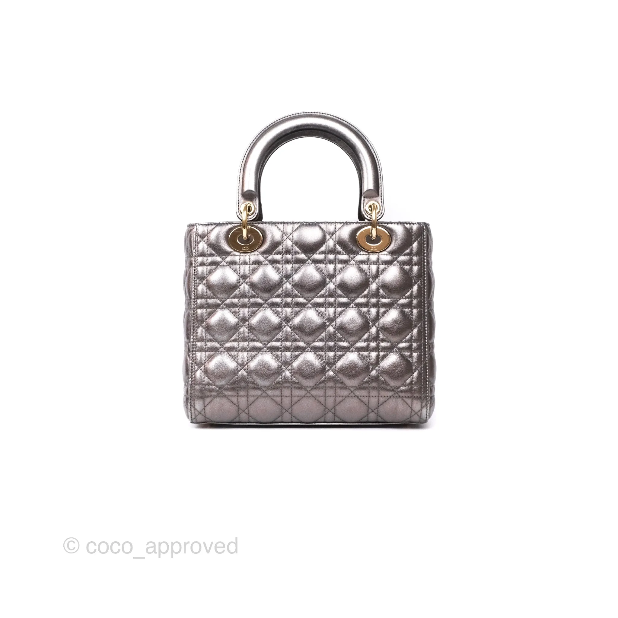 Christian Dior Medium Lady Dior Metallic Dark Grey Lambskin Gold Hardware