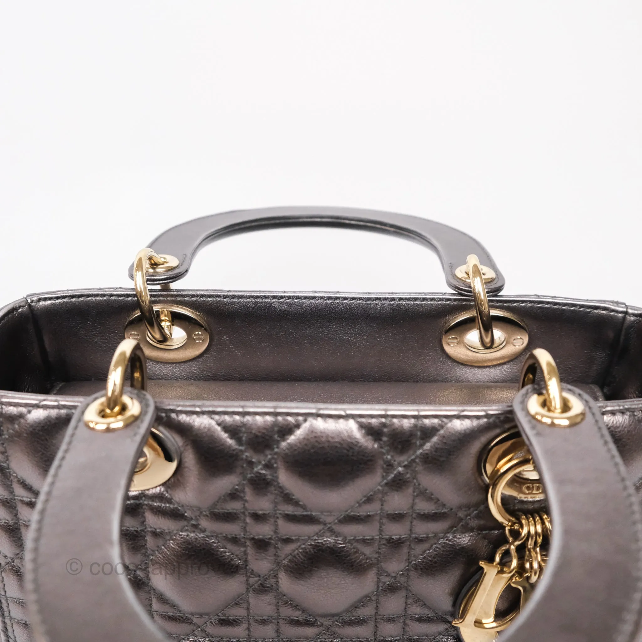 Christian Dior Medium Lady Dior Metallic Dark Grey Lambskin Gold Hardware