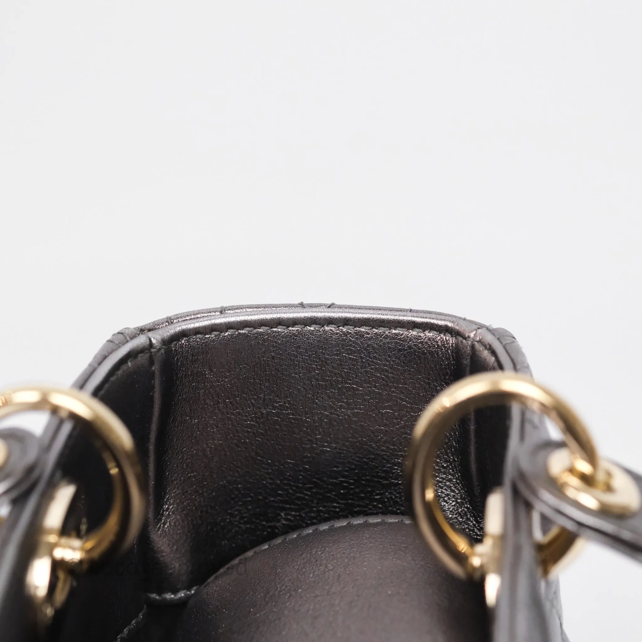 Christian Dior Medium Lady Dior Metallic Dark Grey Lambskin Gold Hardware