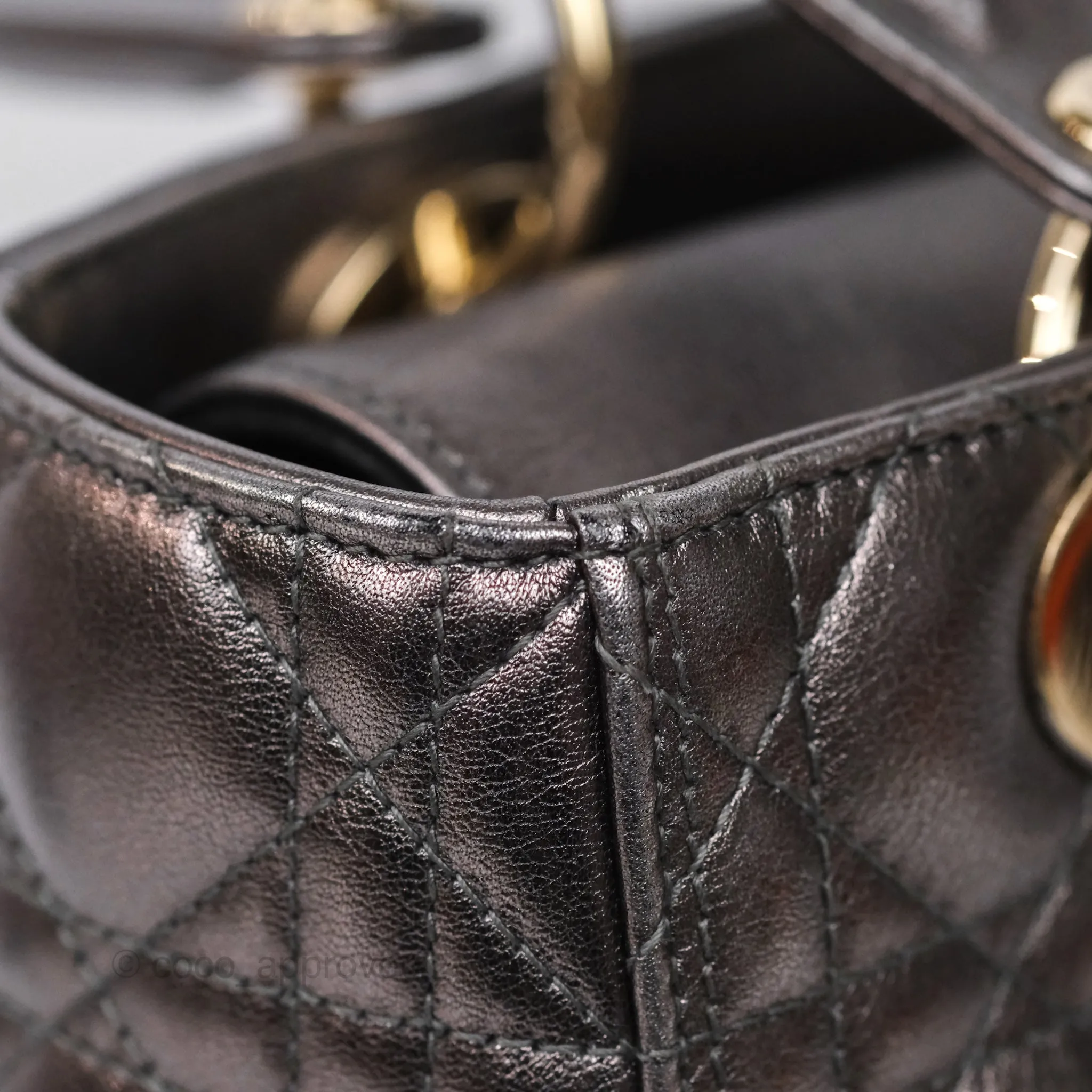 Christian Dior Medium Lady Dior Metallic Dark Grey Lambskin Gold Hardware