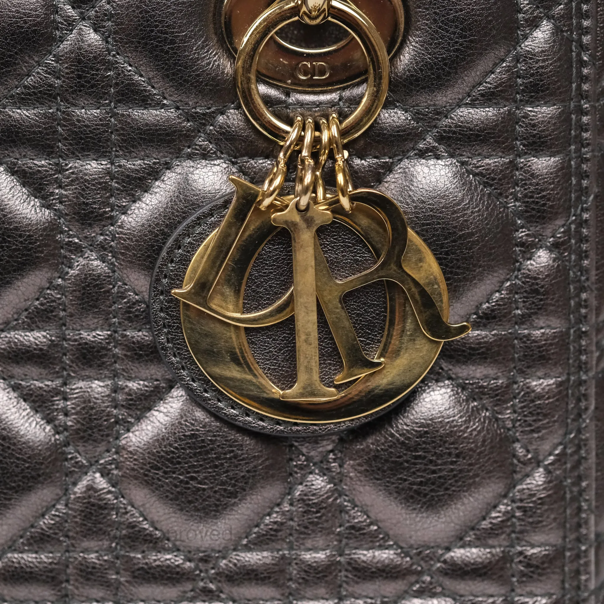Christian Dior Medium Lady Dior Metallic Dark Grey Lambskin Gold Hardware