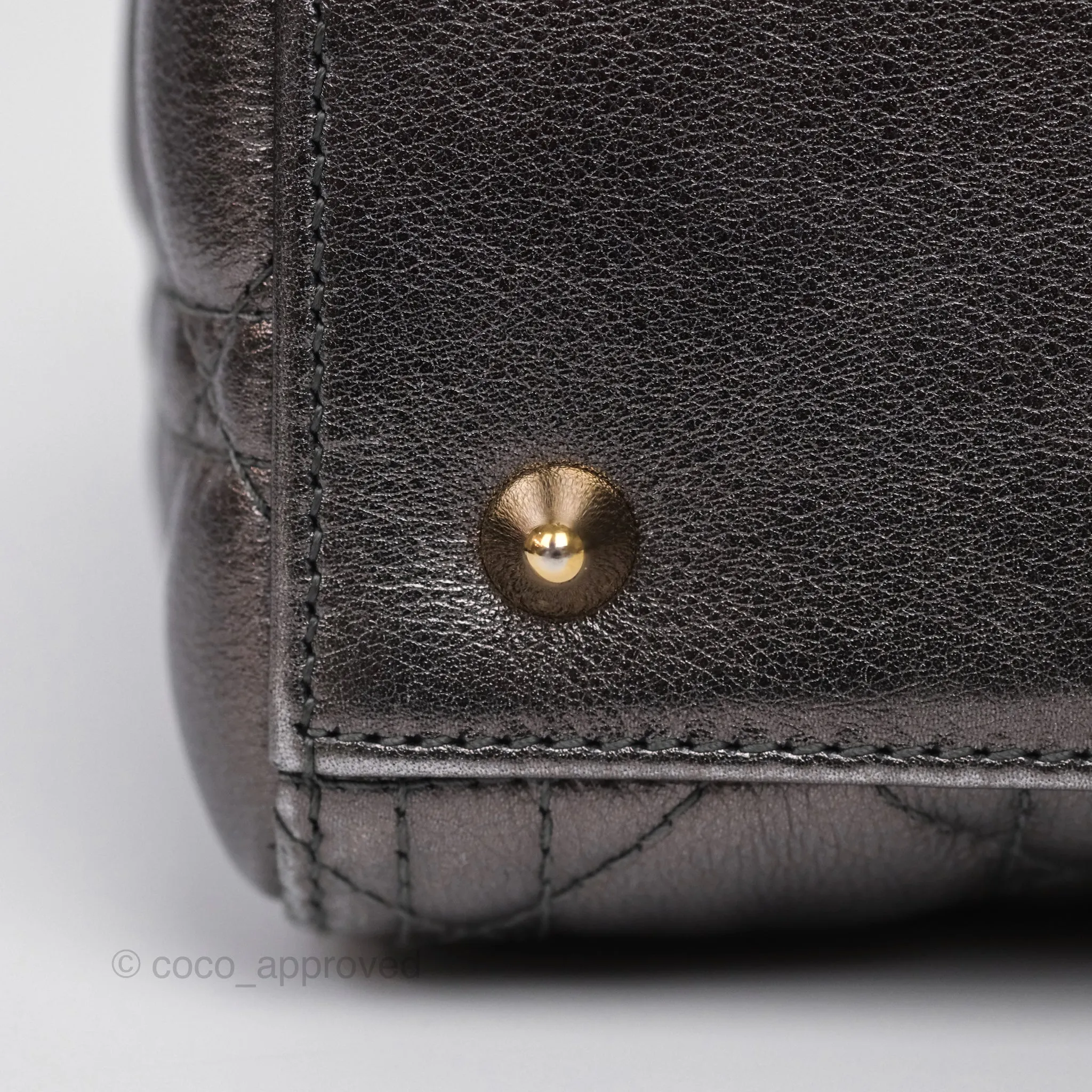 Christian Dior Medium Lady Dior Metallic Dark Grey Lambskin Gold Hardware