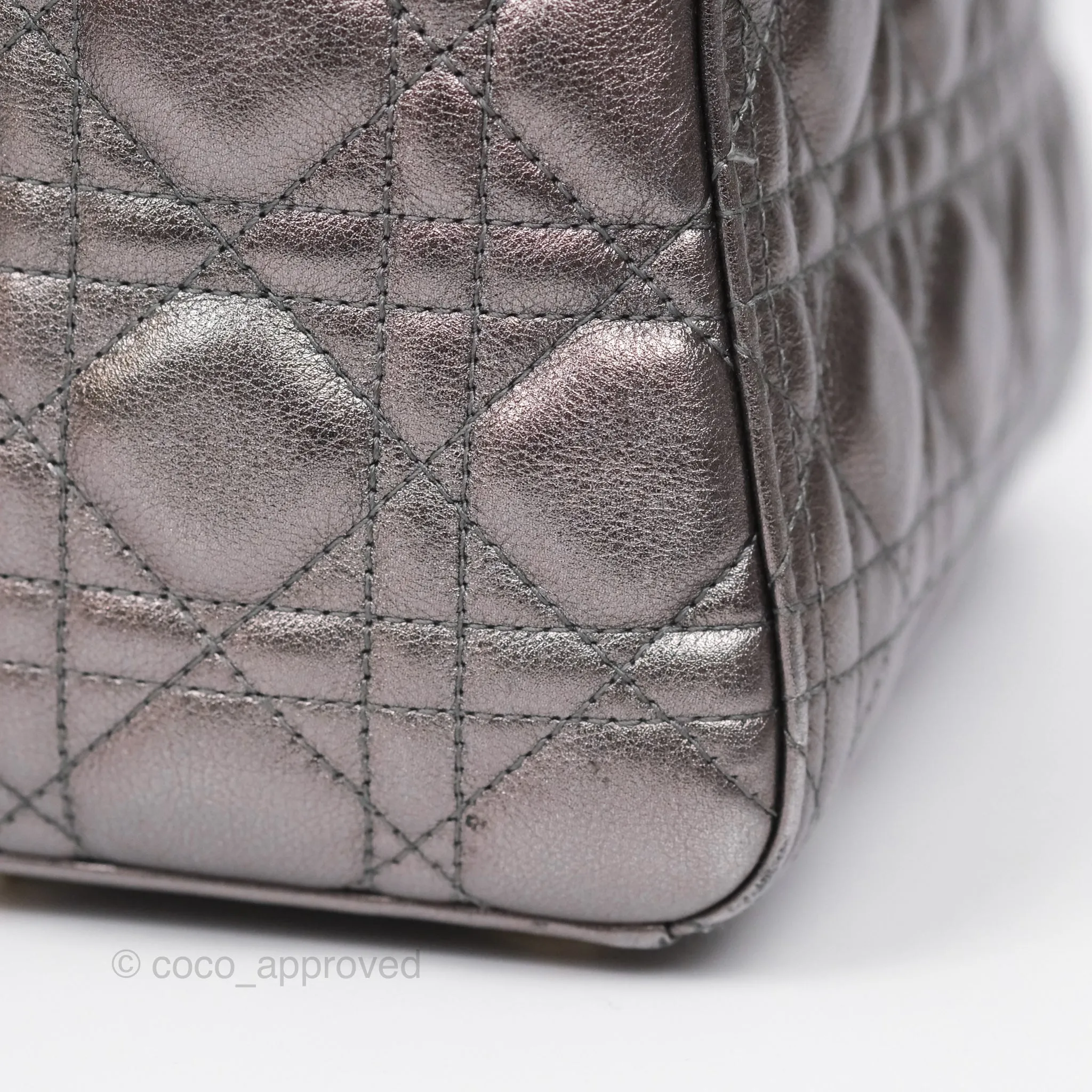 Christian Dior Medium Lady Dior Metallic Dark Grey Lambskin Gold Hardware